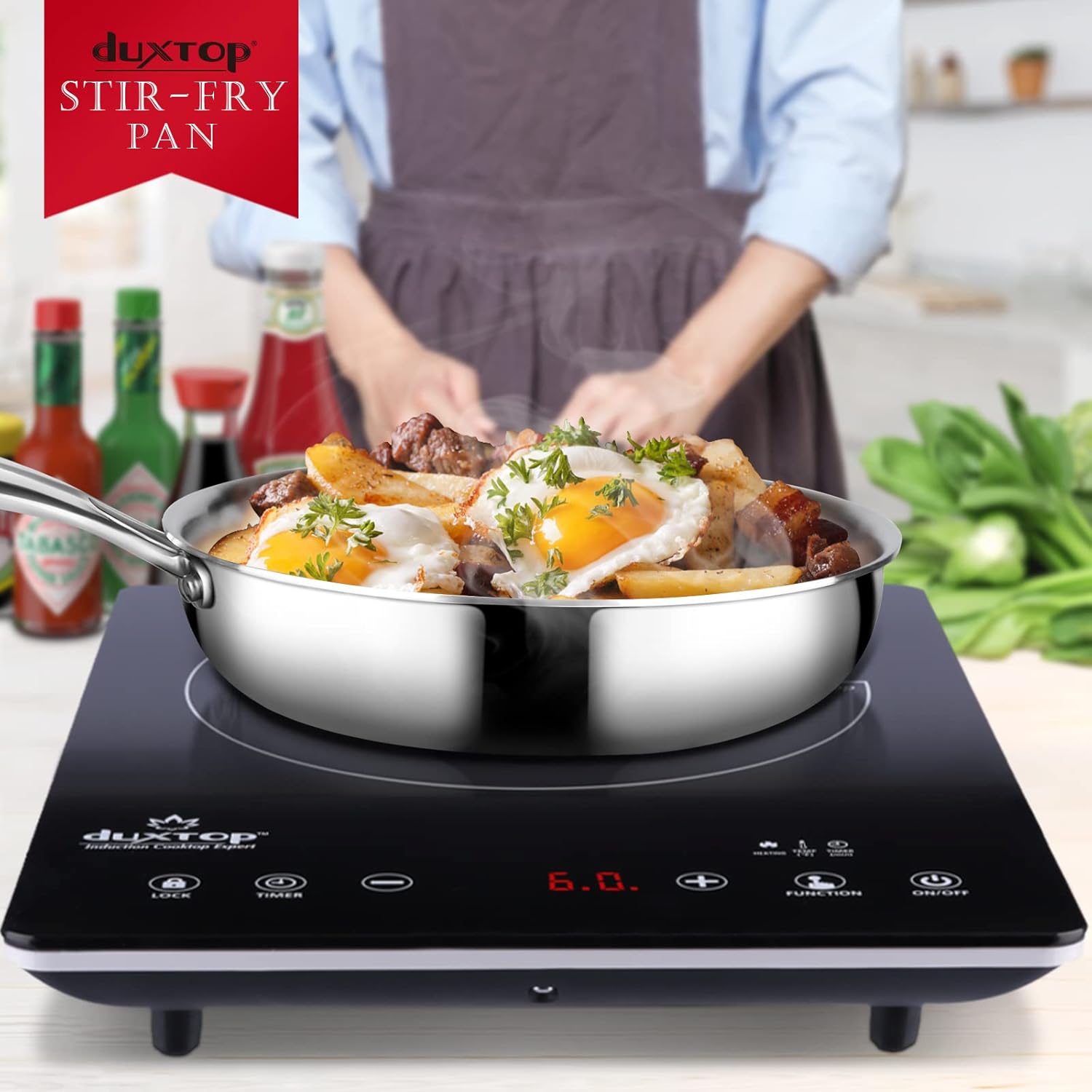 Duxtop 8 Tri-Ply Stainless Steel Stir Fry Pan