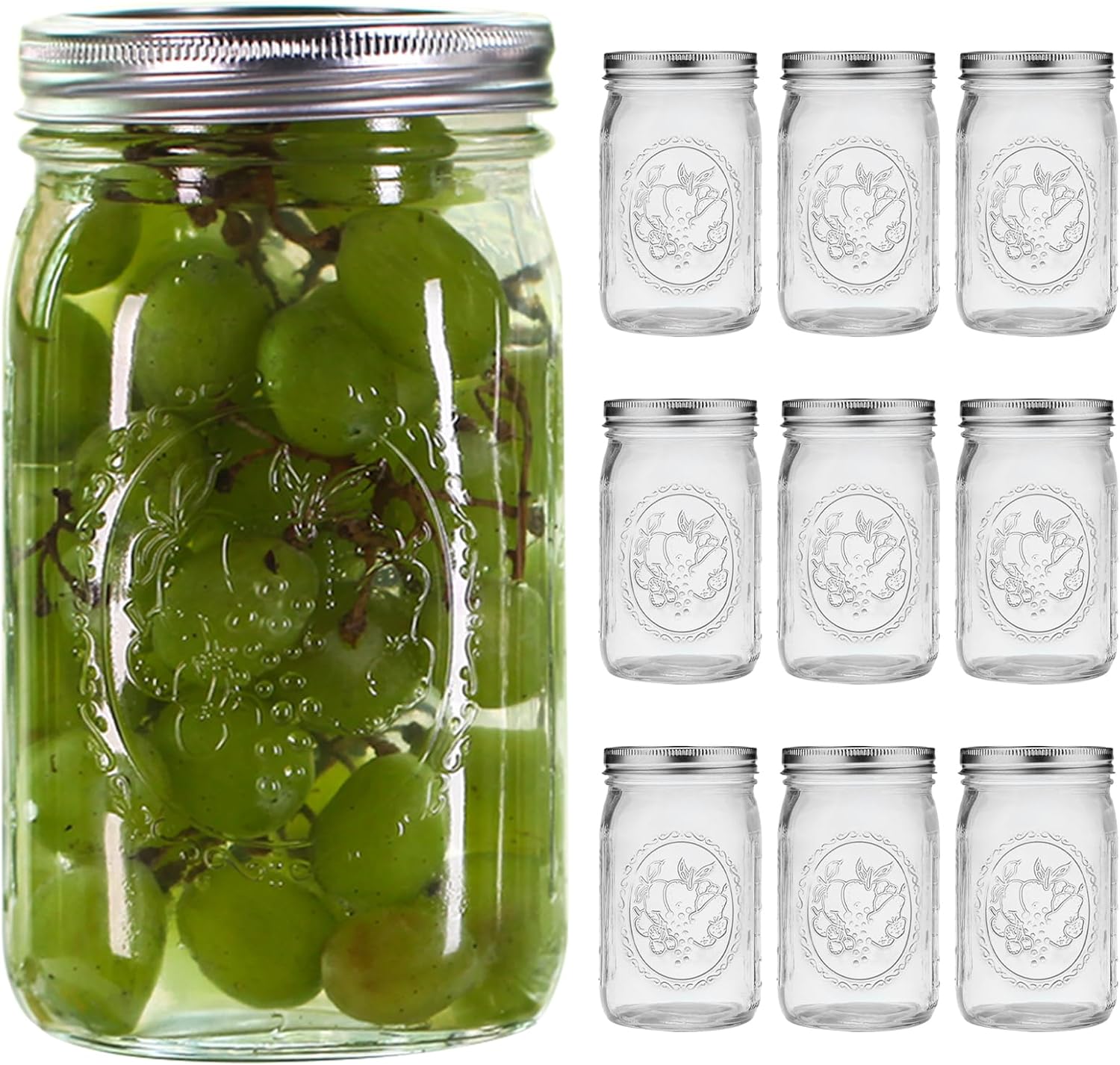 eleganttime 9-Pack 32 Oz Wide Mouth Mason Jars