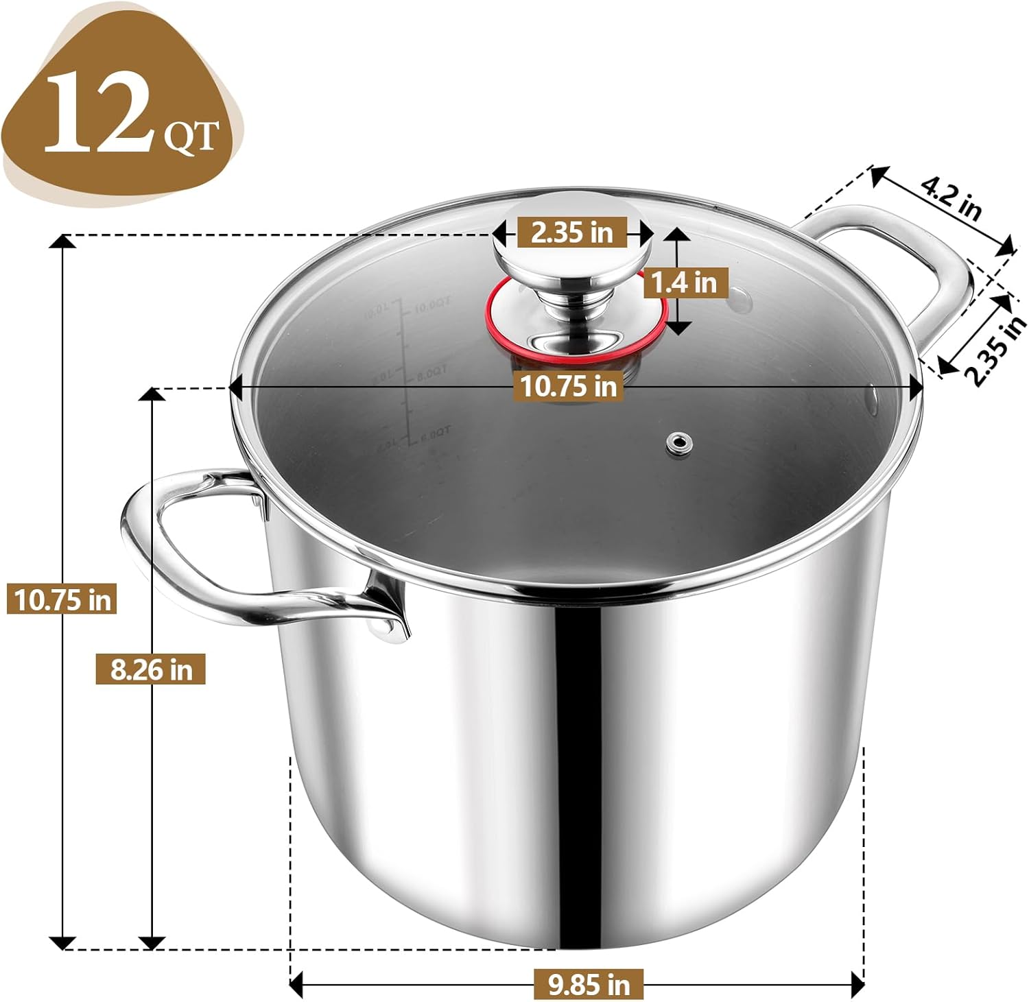 Sturdy 12 qt Stockpot with Glass Lid Non-toxic Dishwasher Safe