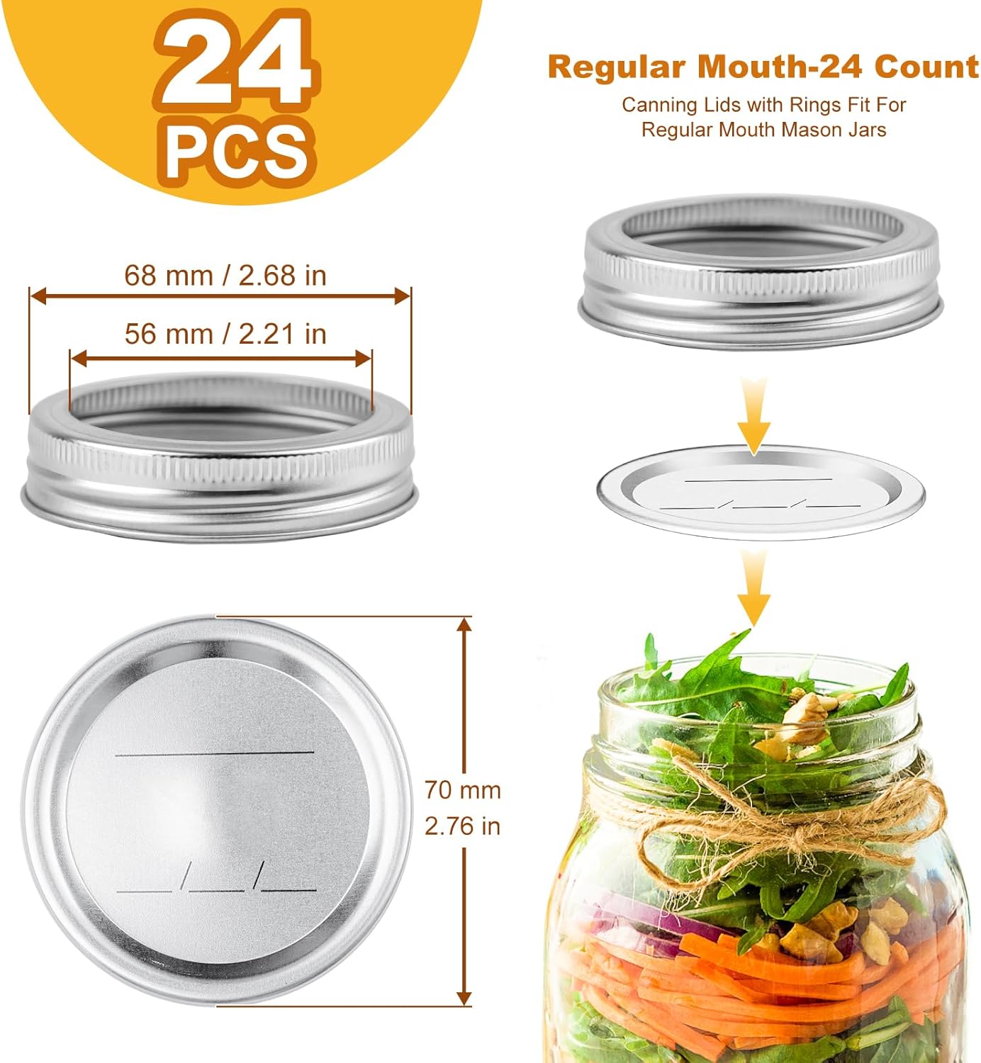 Perfect Canning Lids Set with Rings for Mason Jars 24 Pcs