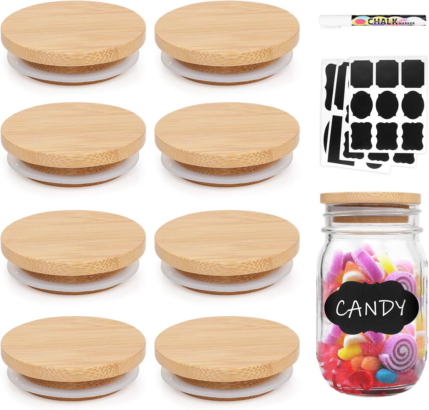 CNVOILA Bamboo Mason Jar Lids for Home Eco-Friendly 8-Pack
