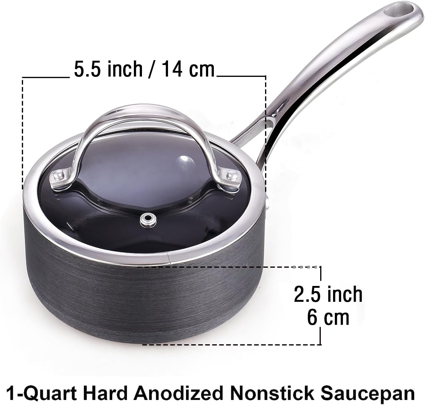 Premium 1-Quart Anodized Saucepan with Glass Lid
