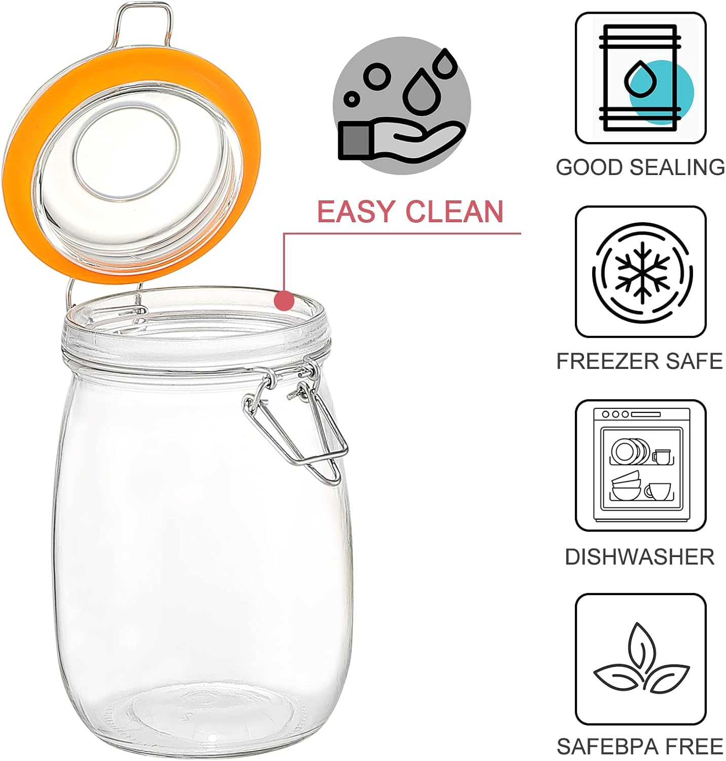 DANALLAN 4Pcs 32 oz Wide Mouth Glass Jars