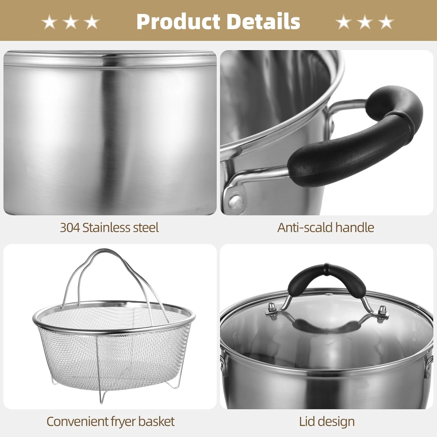 Epicover Stove Top Fryer Pot with Basket