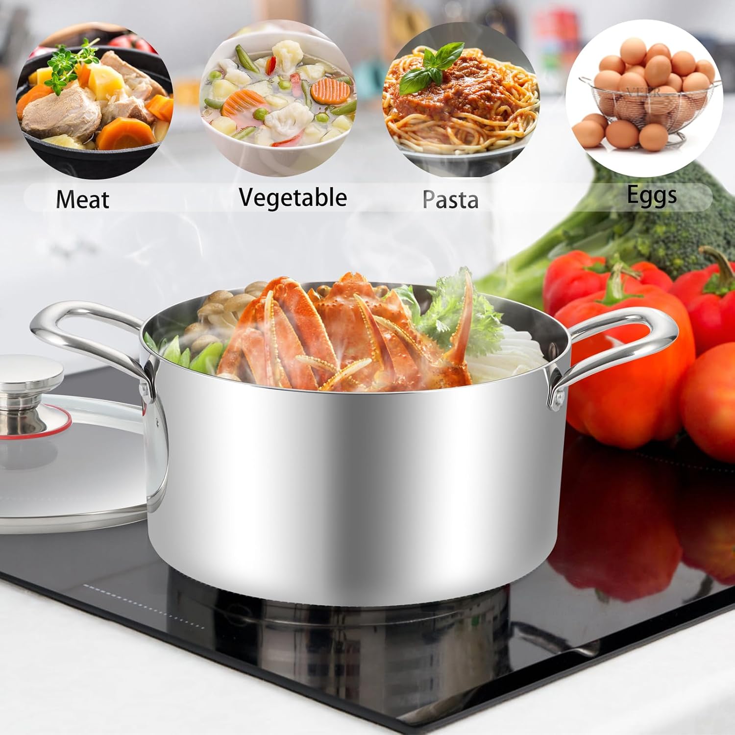 8 Quart Stainless Steel Stock Pot with Glass Lid