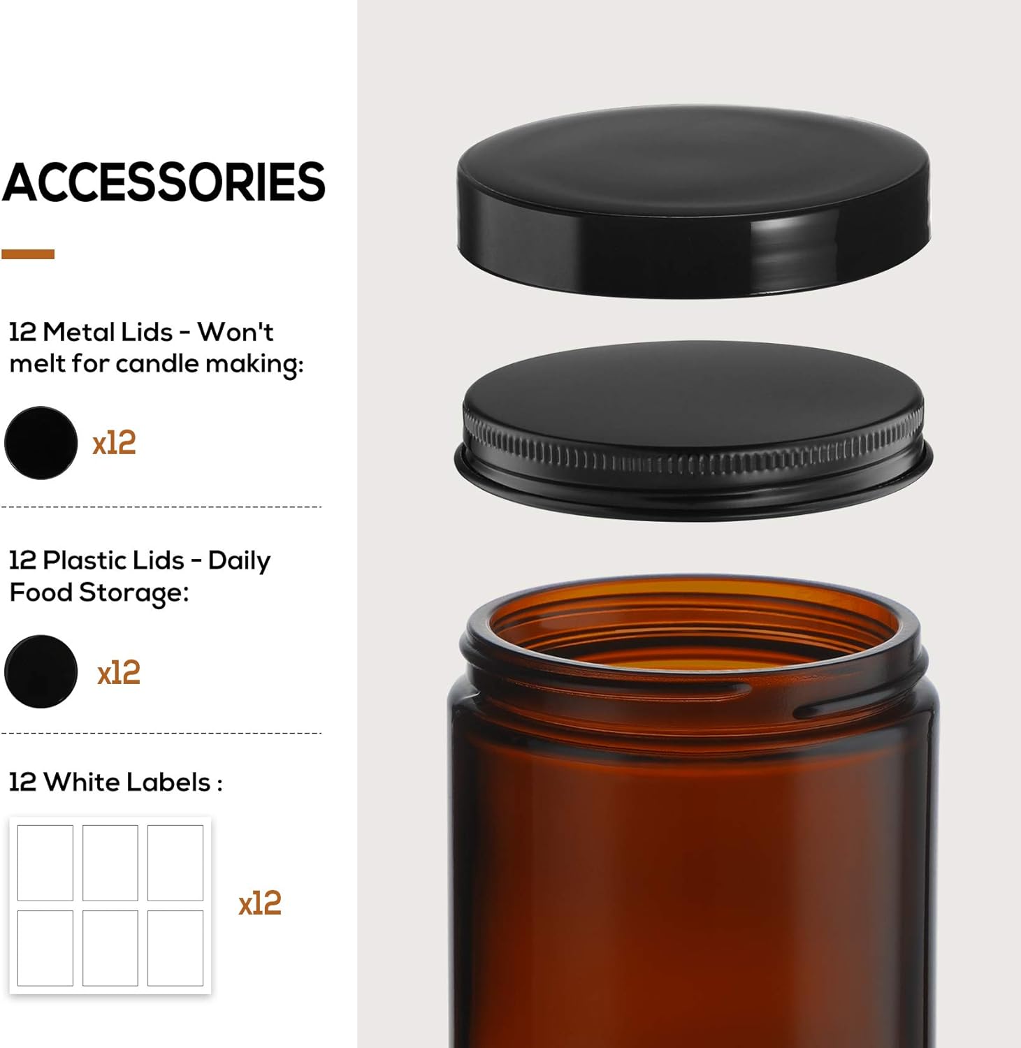 12 Pack 8 OZ Thick Glass Jars with Metal Plastic Lids