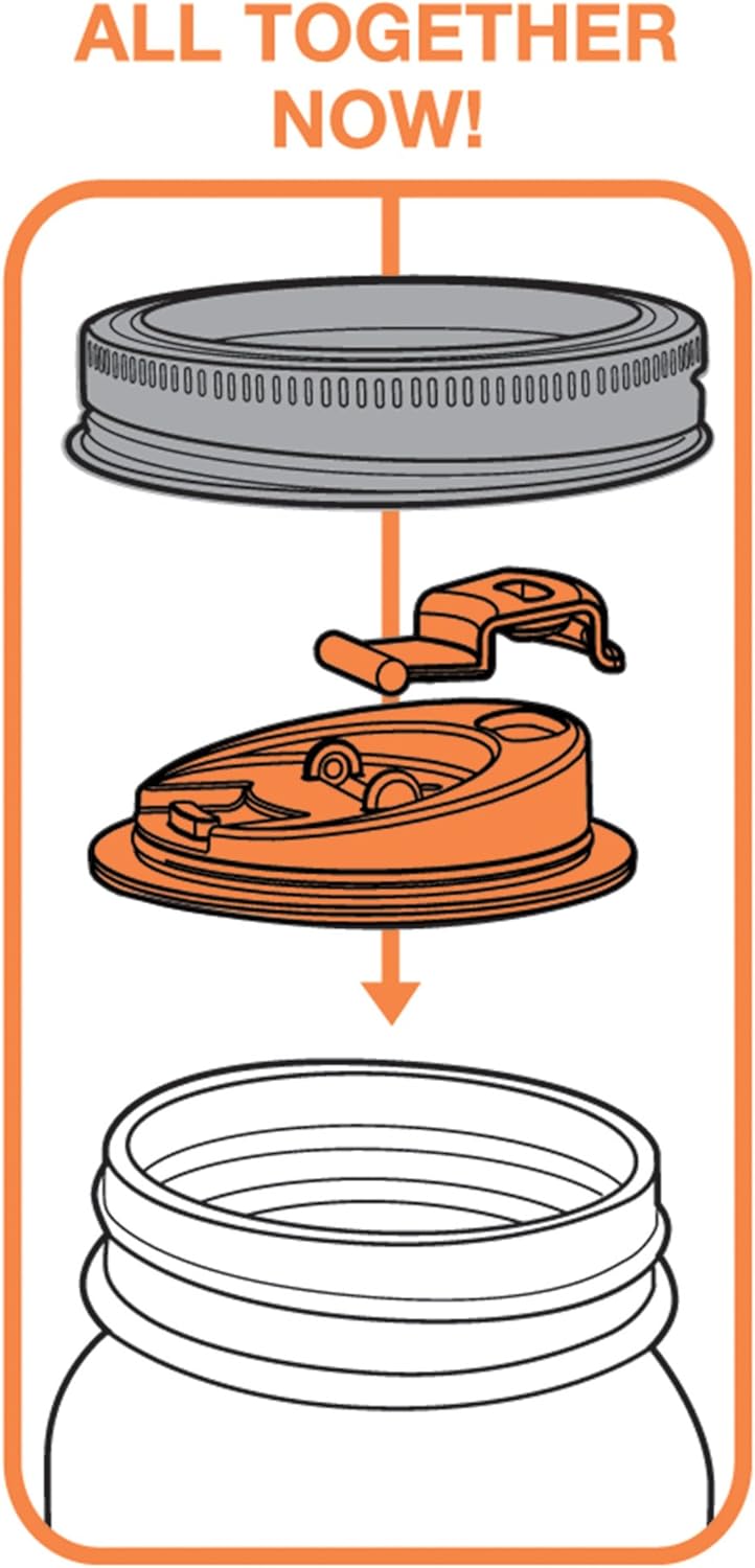 Jarware Drink Lid Orange Lid for Regular-Mouth Mason Jars