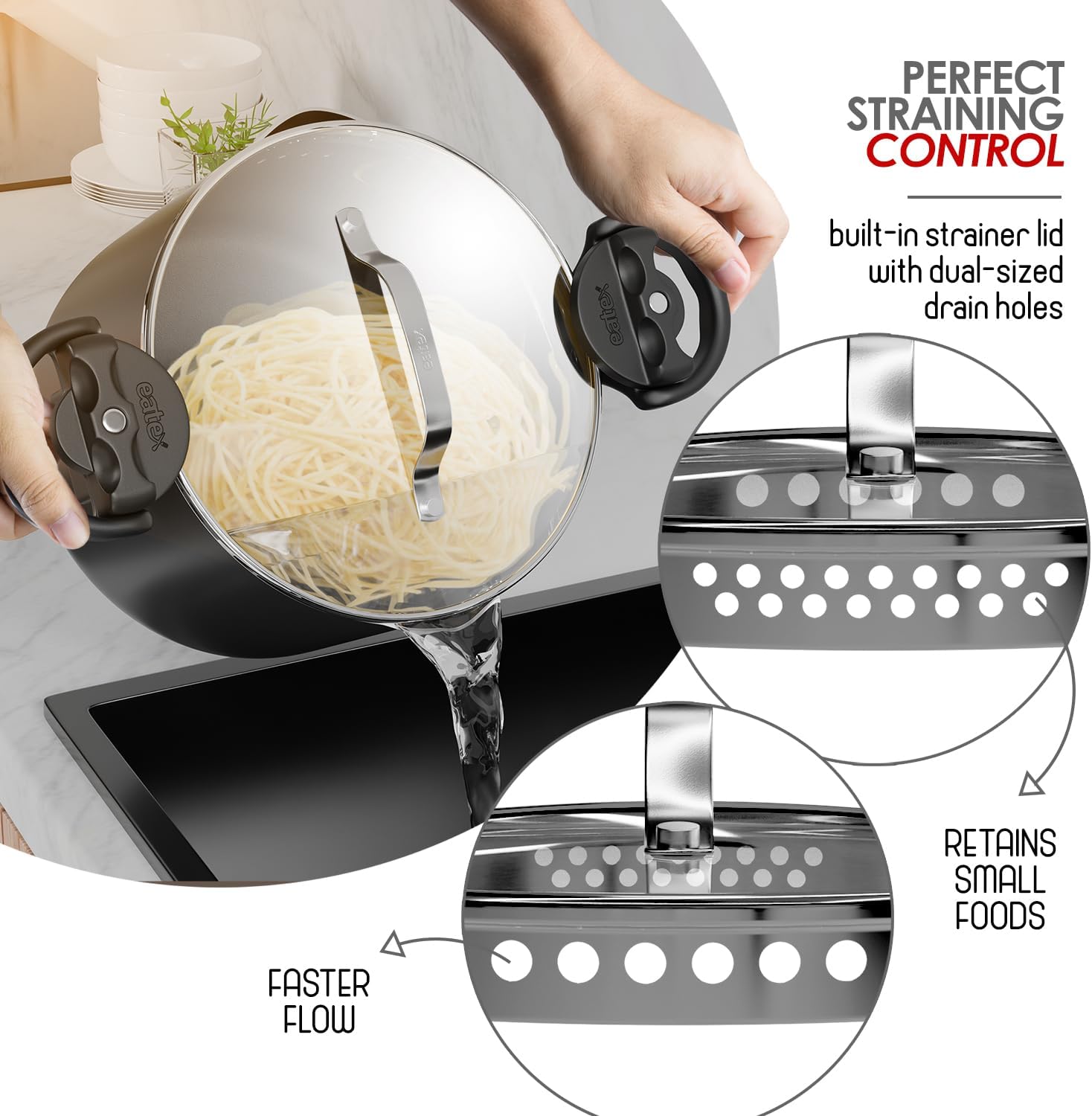 EATEX 5-Quart Pasta Pot with Strainer Lid Nonstick Stainless Steel