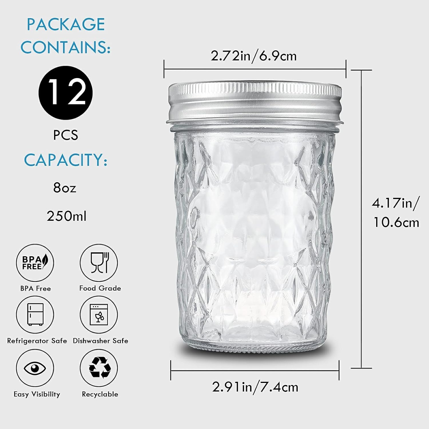 YEBODA 12 Pack Mason Jars