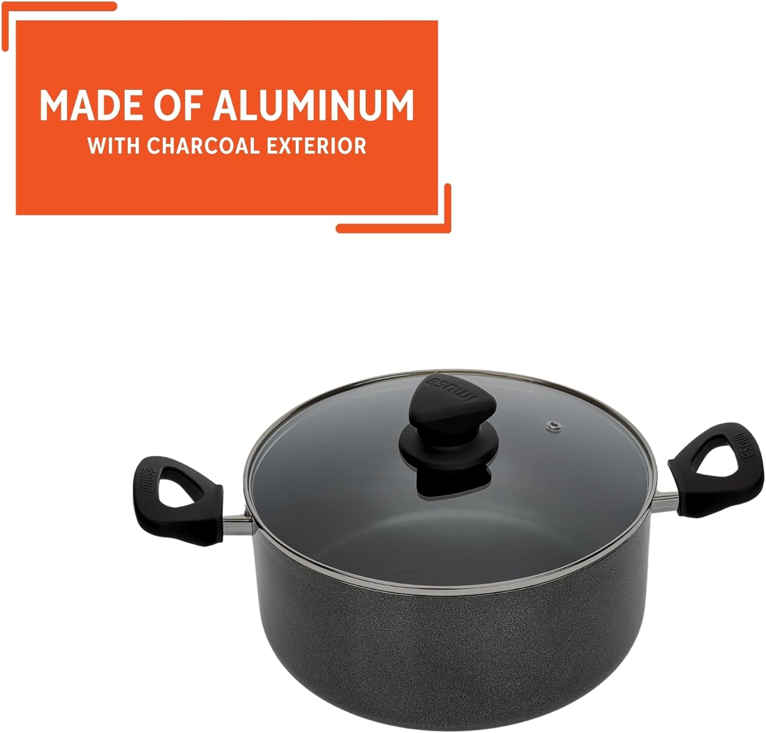 Imusa Nonstick Stock Pot with Glass Lid 48-Quart Cookware Black