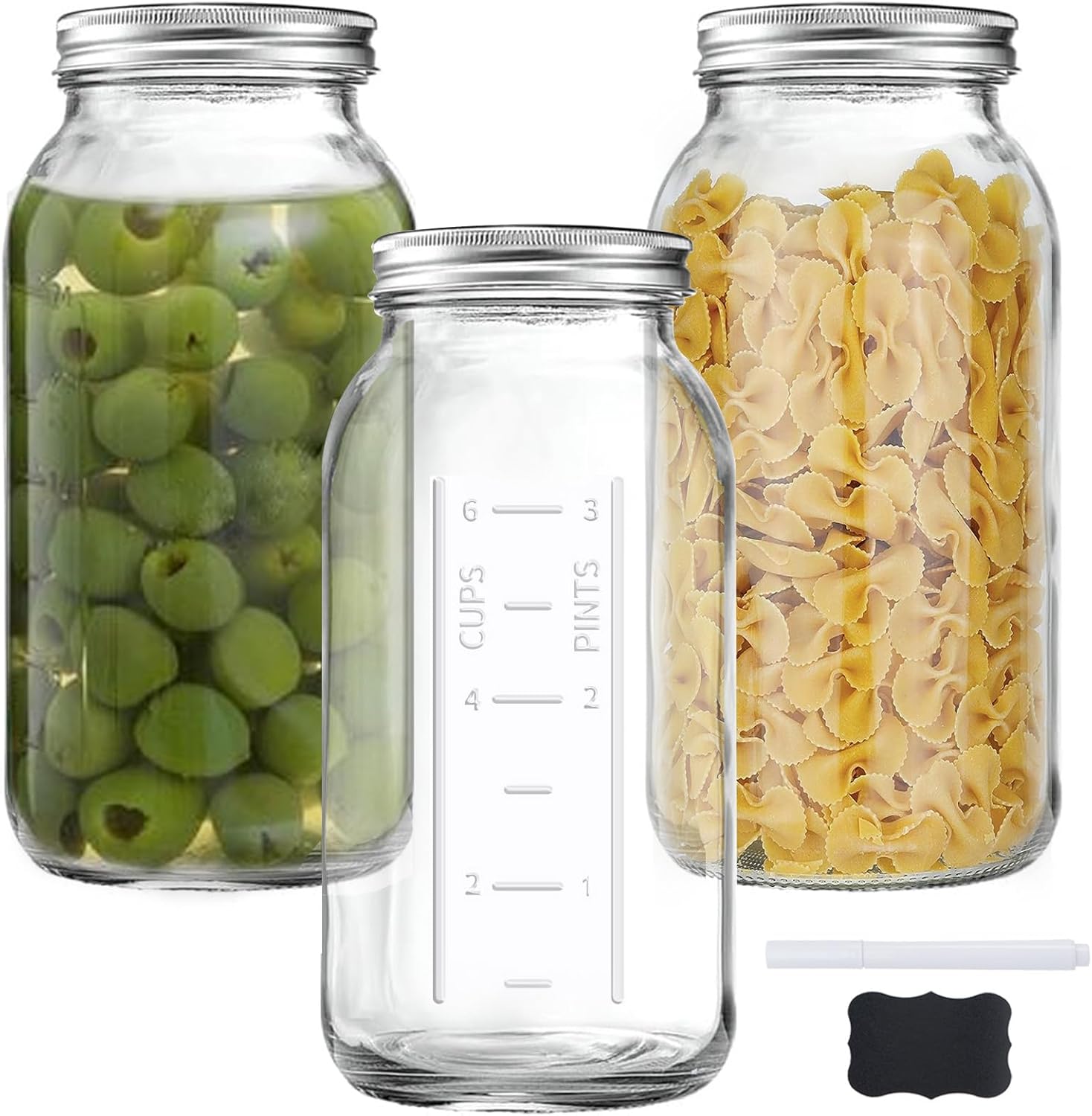 FyndraX 64 OZ Wide Mouth Mason Jars with Lids Pack of 3