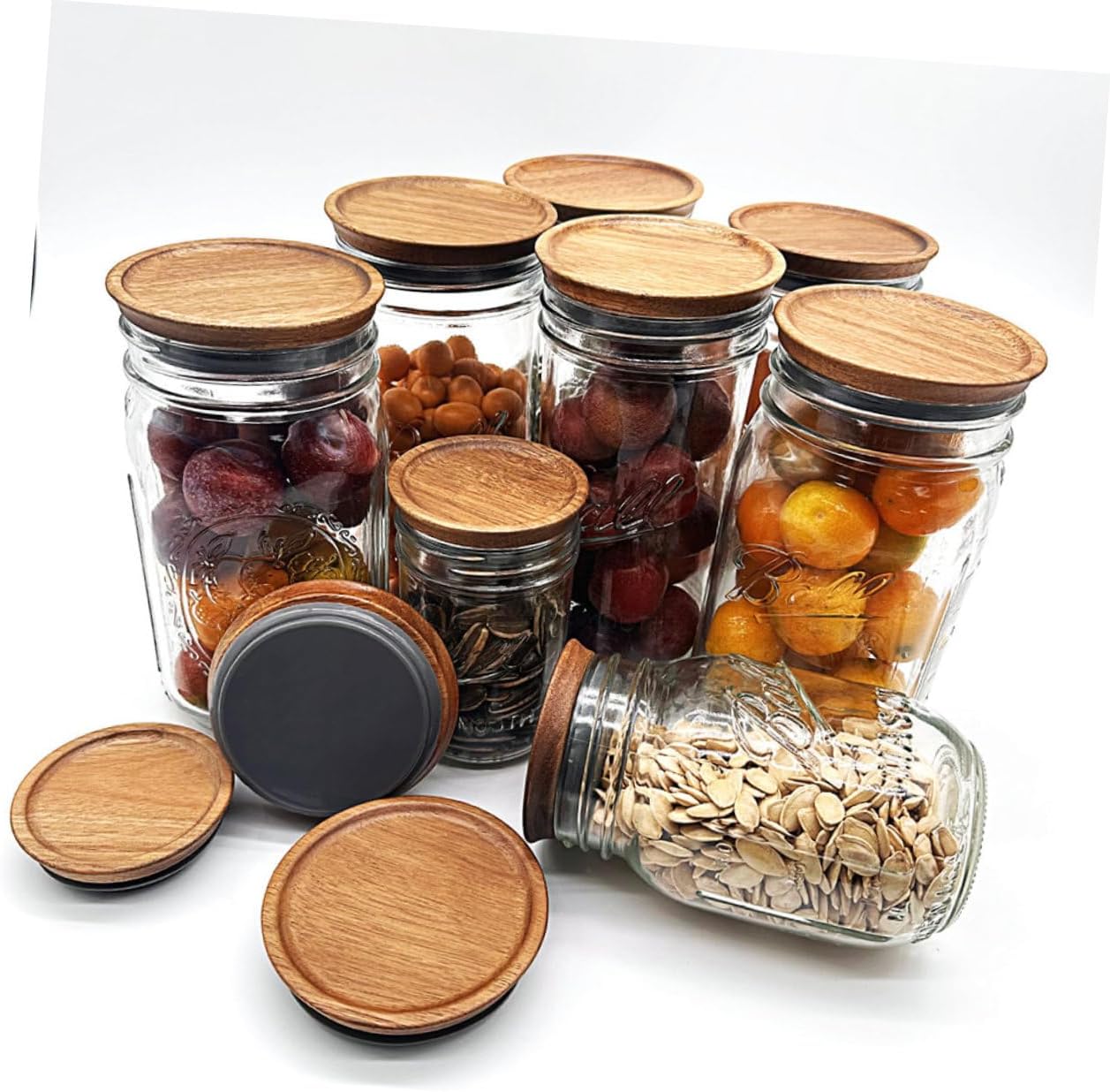 MAGICLULU 2pcs Mason Jar Wooden Lids with Silicone Seals