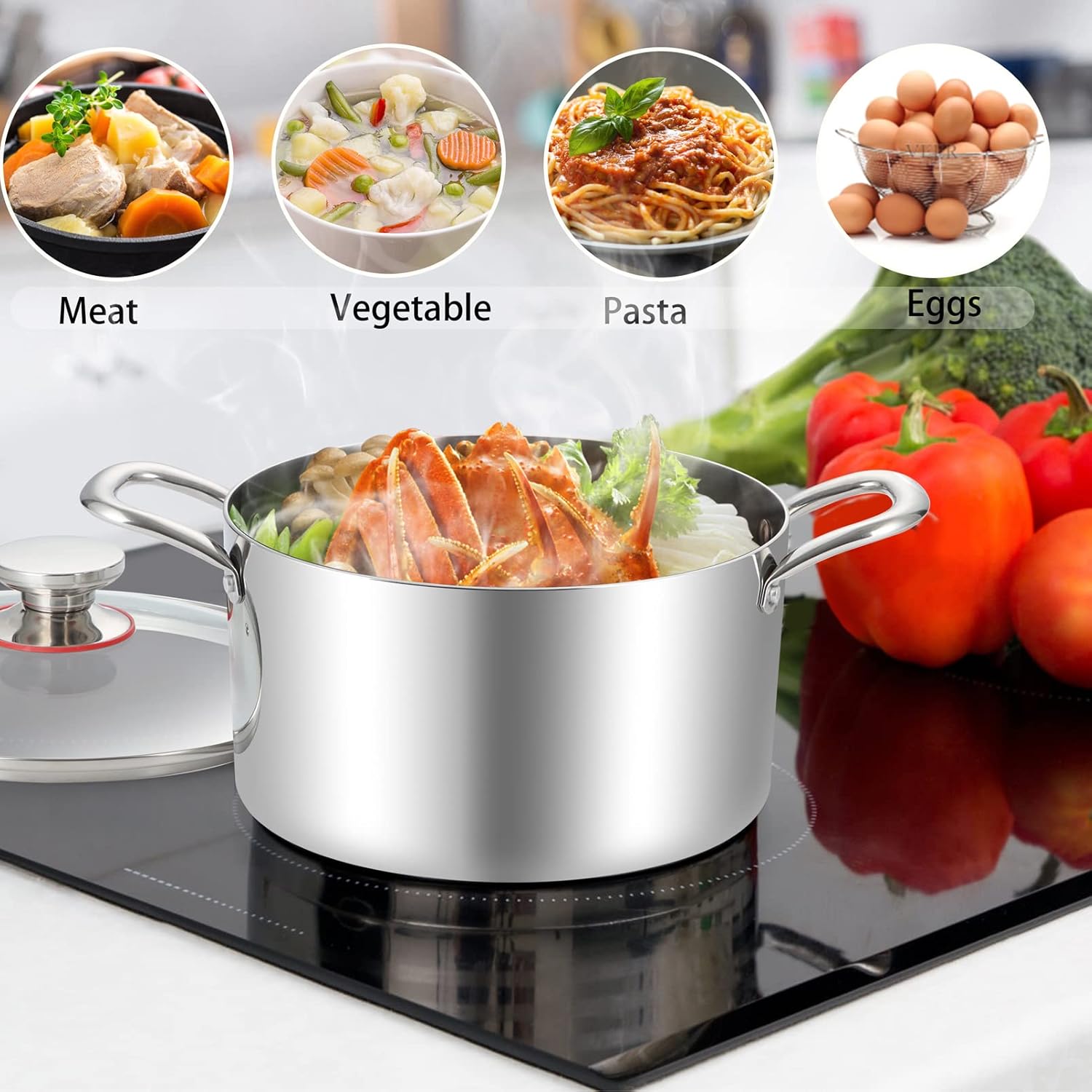 TeamFar 6 Quart Stainless Steel Stock Pot Durable and Heat-Resistant
