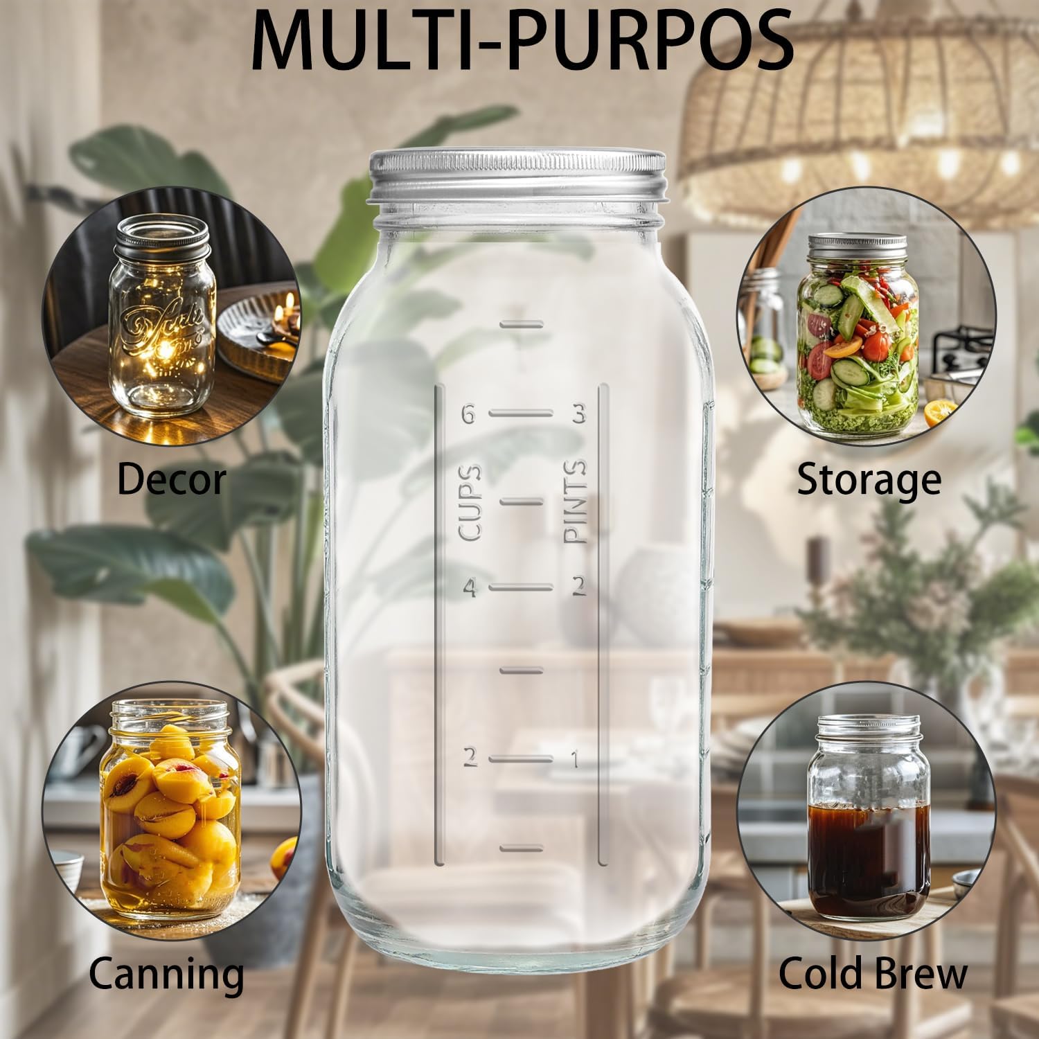 eleganttime 64 oz Wide Mouth Mason Jar 3 Pack