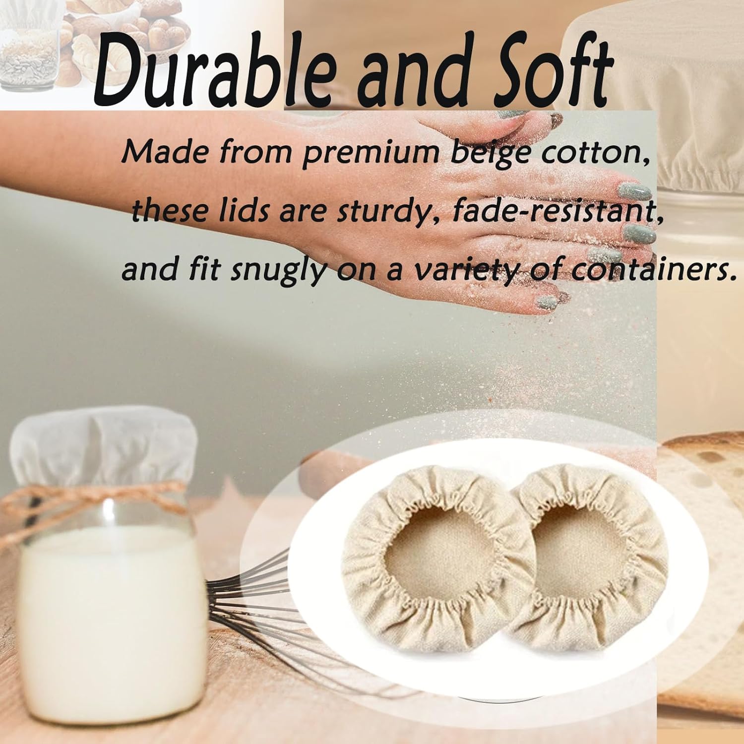 Aetomtins 4-Piece Reusable Cotton Jar Covers for Sourdough Starters