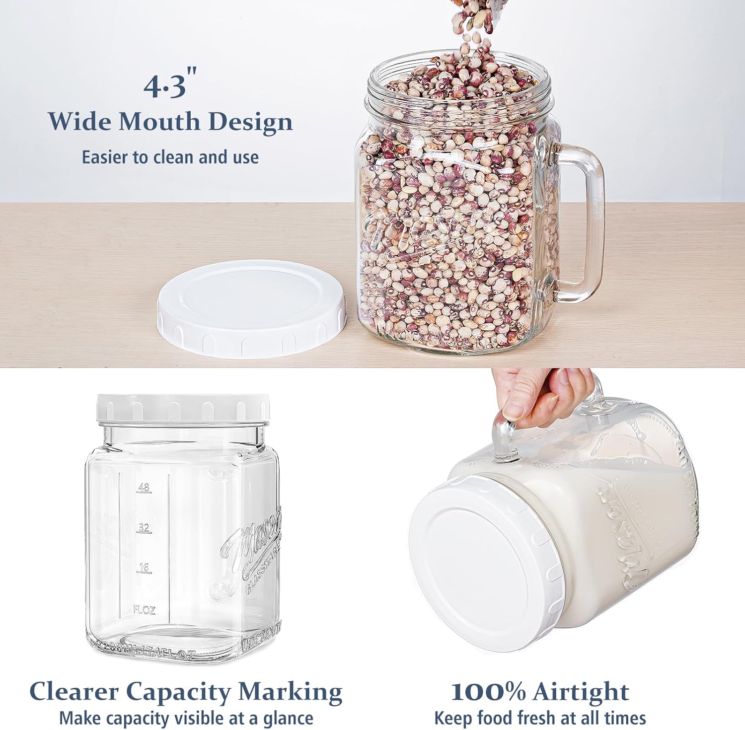 2-Pack Airing Glass Jars with Airtight Lid for Kitchen Storage