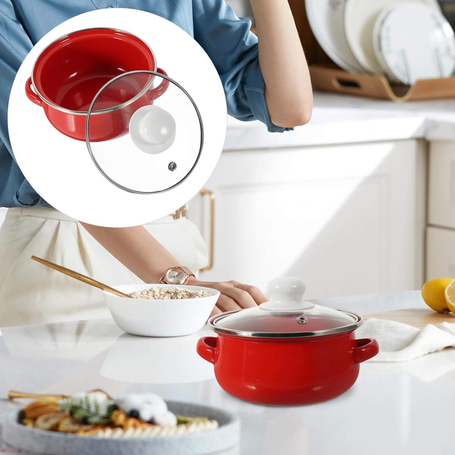 Luxshiny Retro Enamel Stockpot Set 3-Piece with Lid