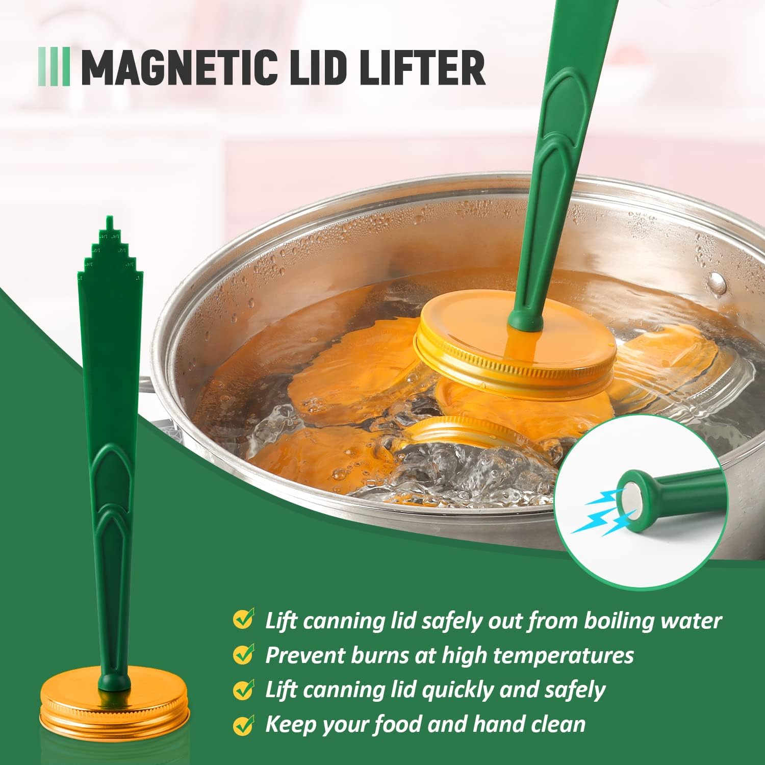 P Magnetic Jar Lid Lifter Canning Bubble Popper Remover Measurer 3 In 1