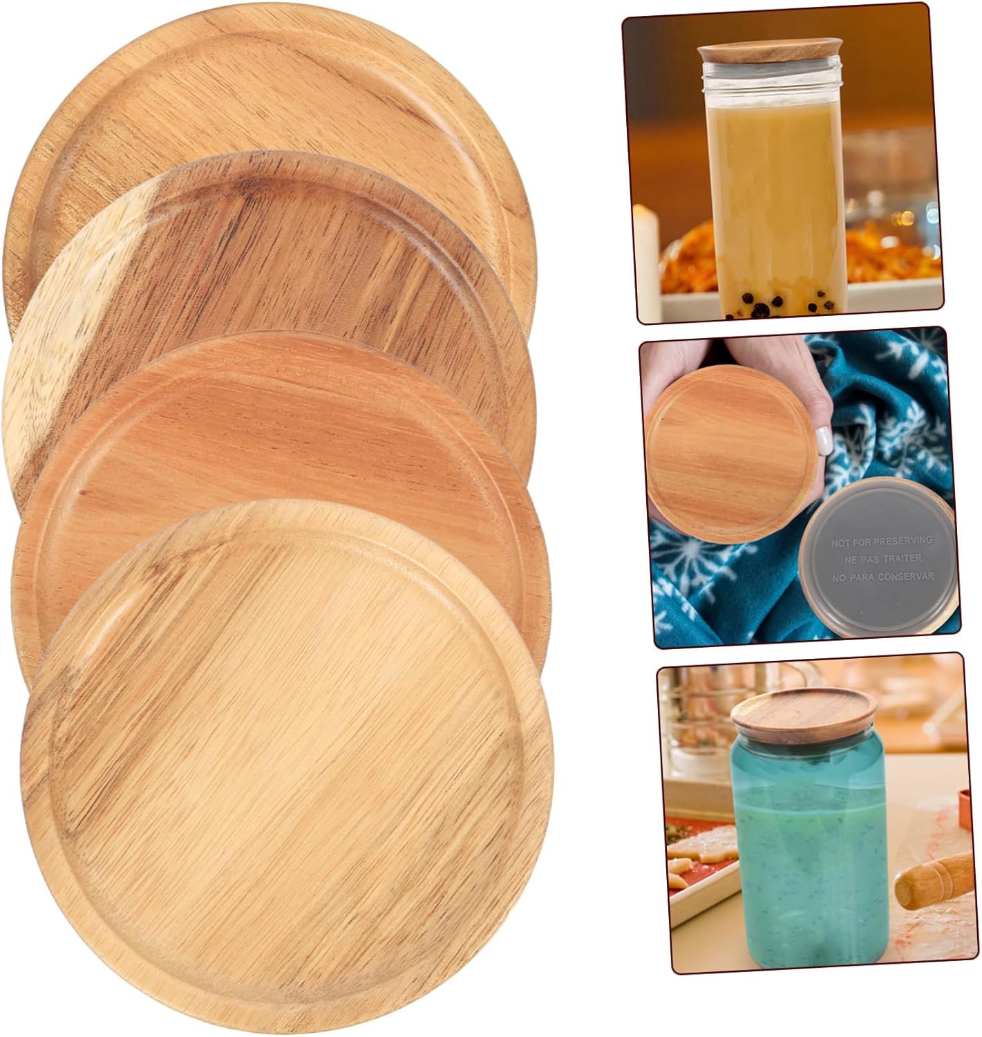 4pcs Wide Mouth Wooden Storage Lids for Mason Jars