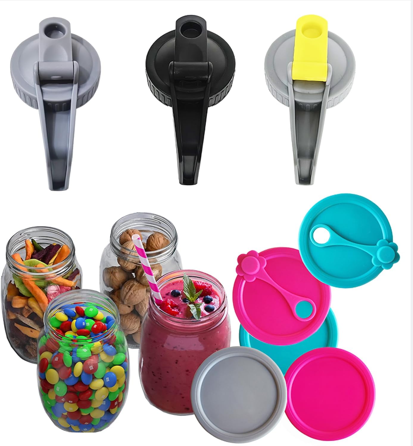 4-Piece Mason Jar Lid Set with Handle and Hole