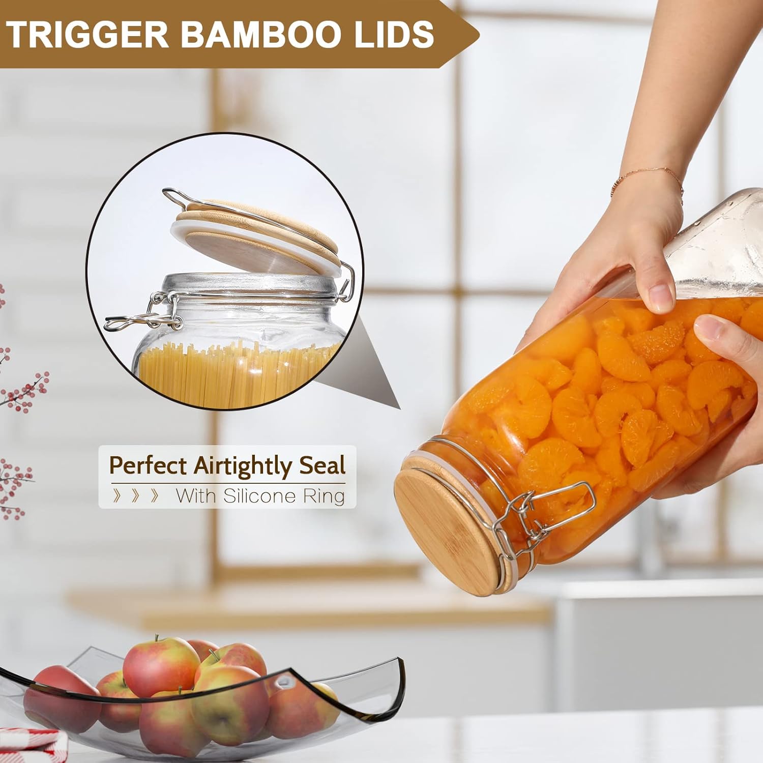 VITEVER Taller 92oz Glass Jars with Airtight Lid 3 Pack