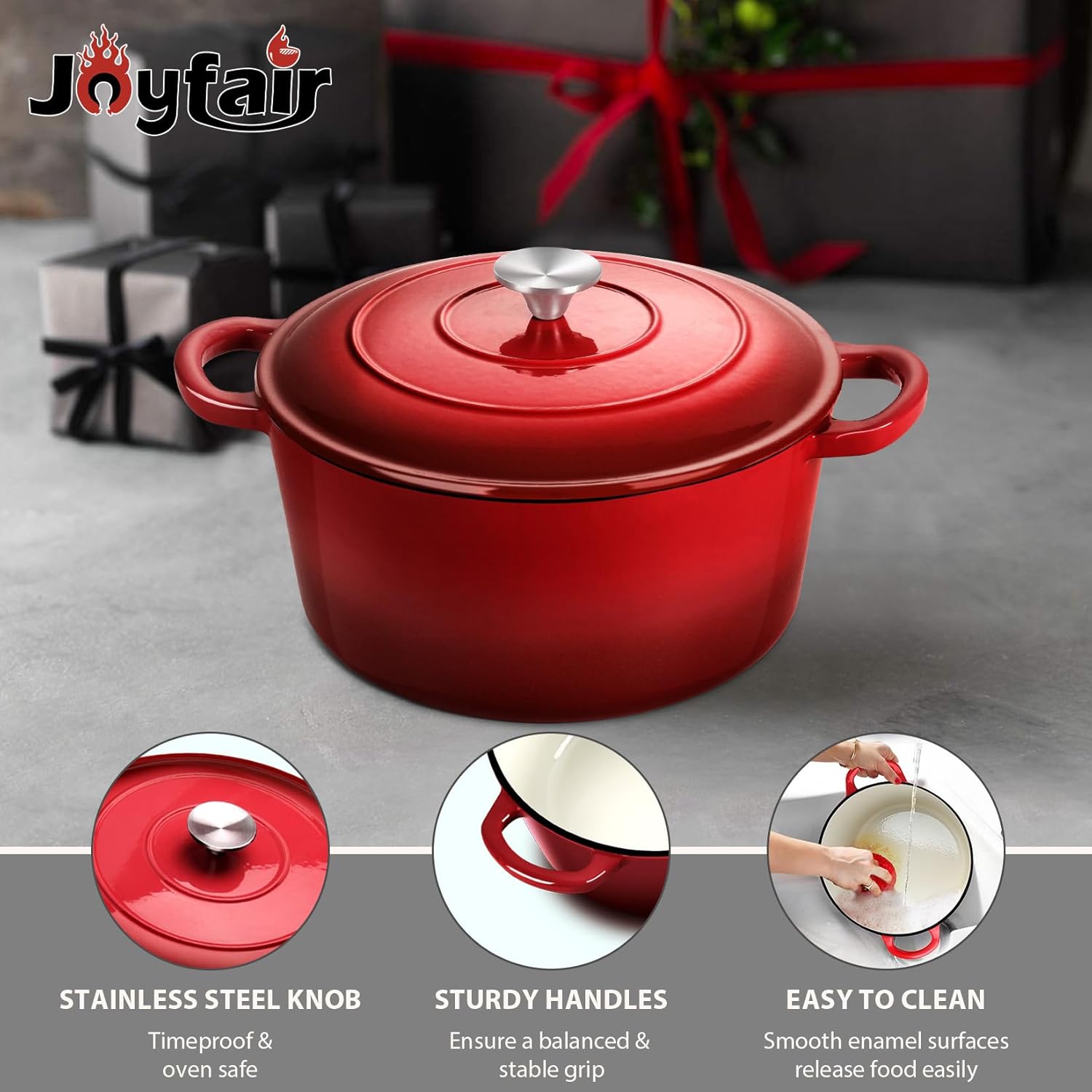 JoyfairDutch Oven Pot with Lid Red
