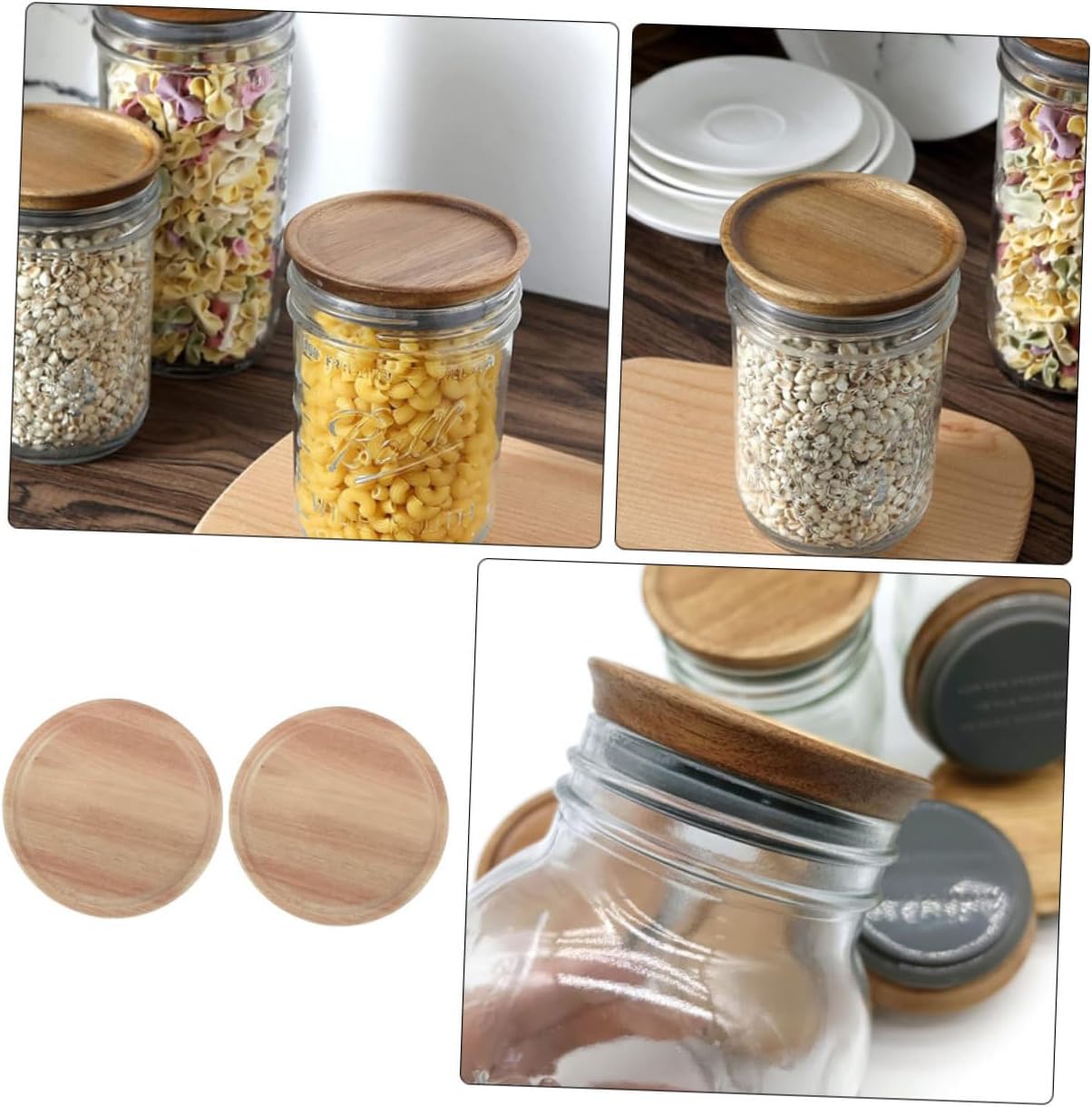 VOSAREA 2PCS Mason Jar Wooden Lids with Silicone Seal