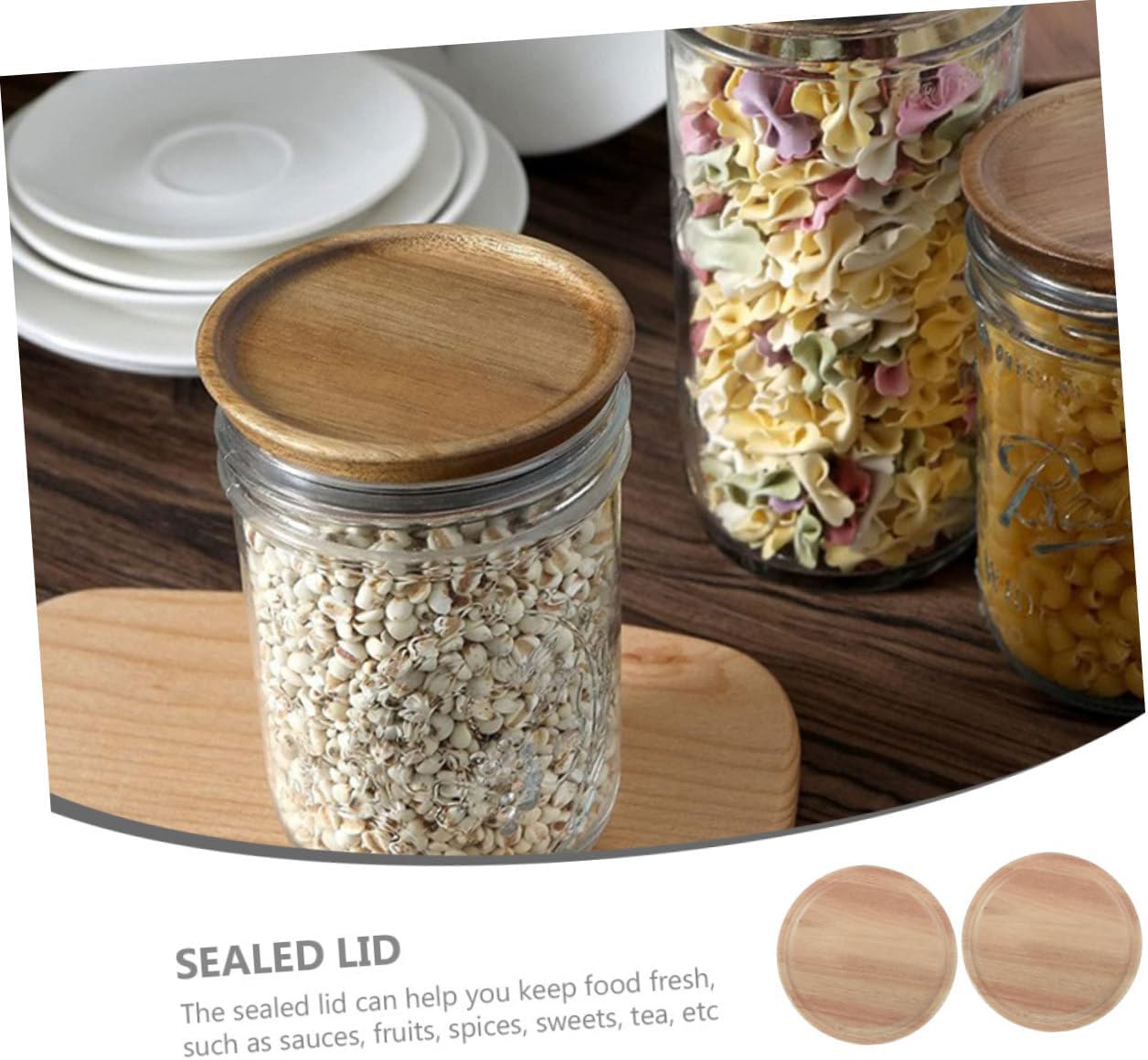 2pcs Wide Mouth Mason Jar with Wooden Lids and Silicone Seals 1