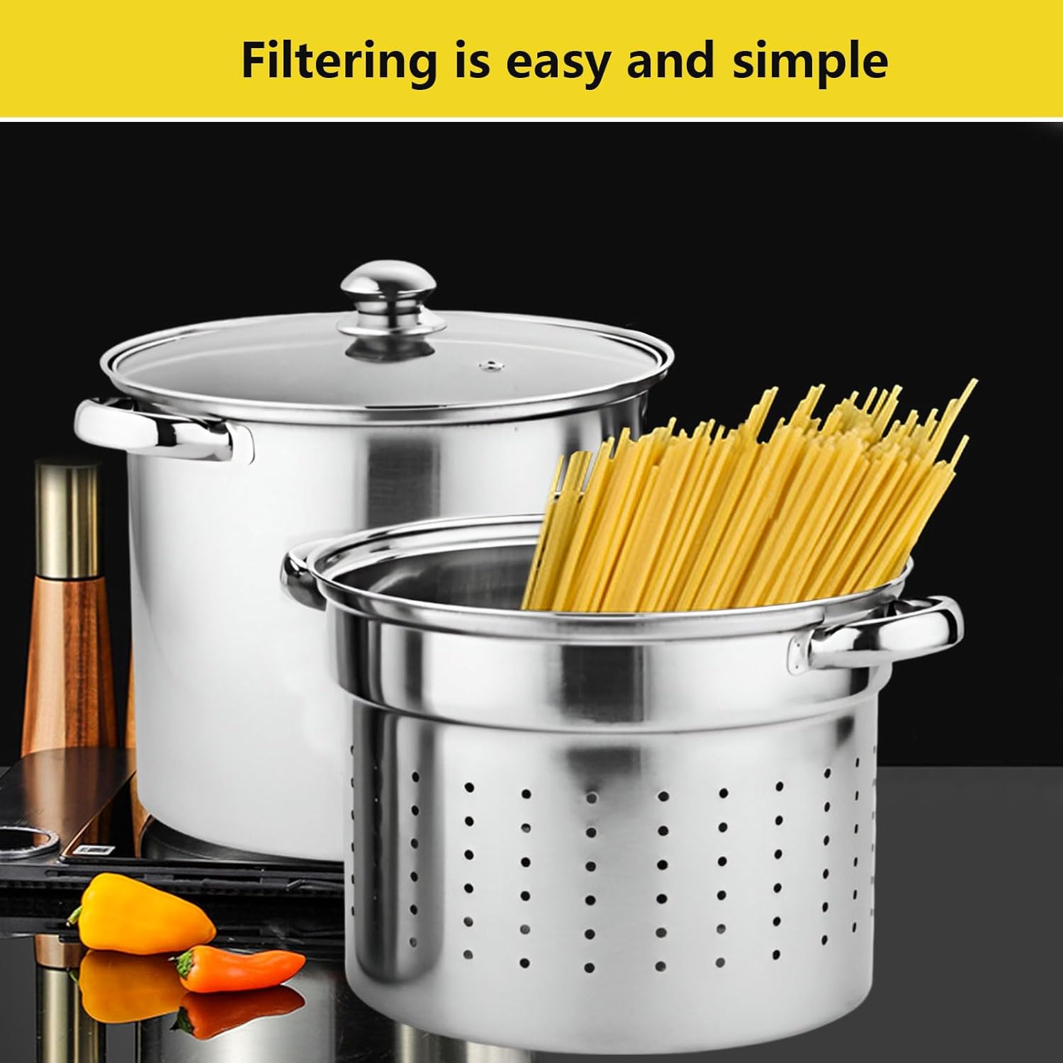 AIZYR Stainless Steel Stockpot with Basket for Induction and Cooking