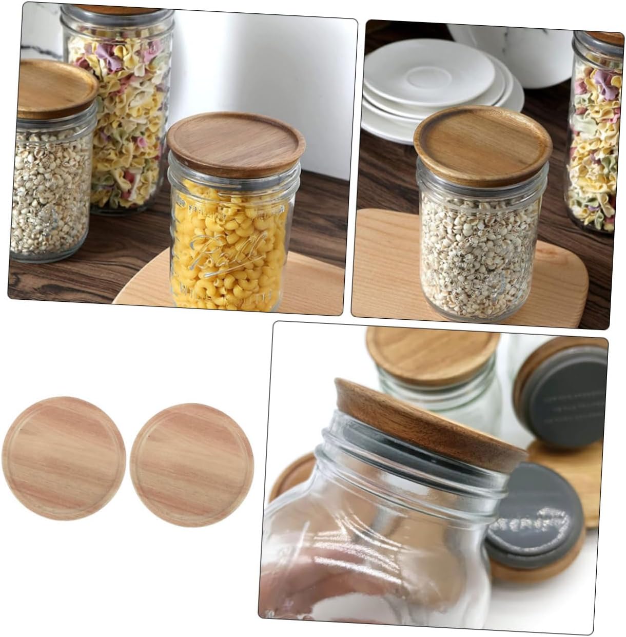 2-Piece Set Sealed Wooden lids Mason Jars Preserve Food
