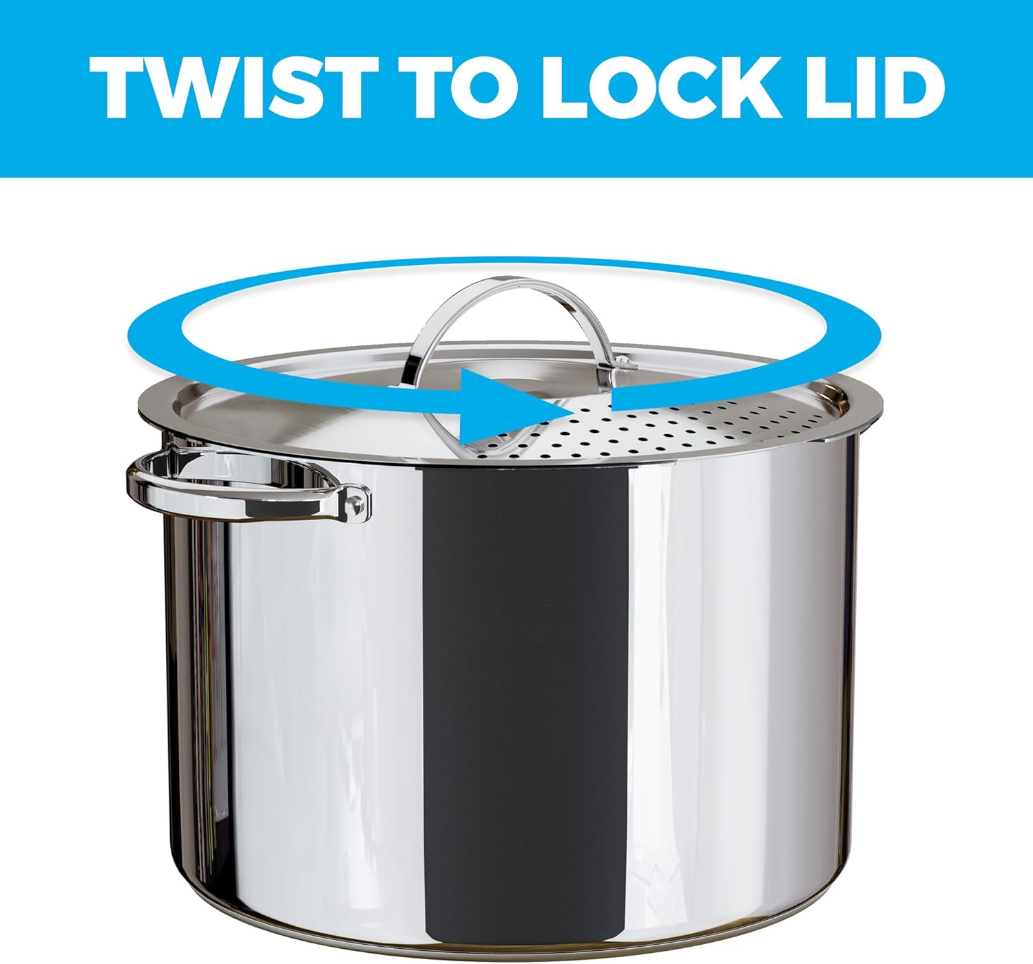 Cooler Concepts Stainless Steel Pasta Pot with Twist Lock Strainer Lid