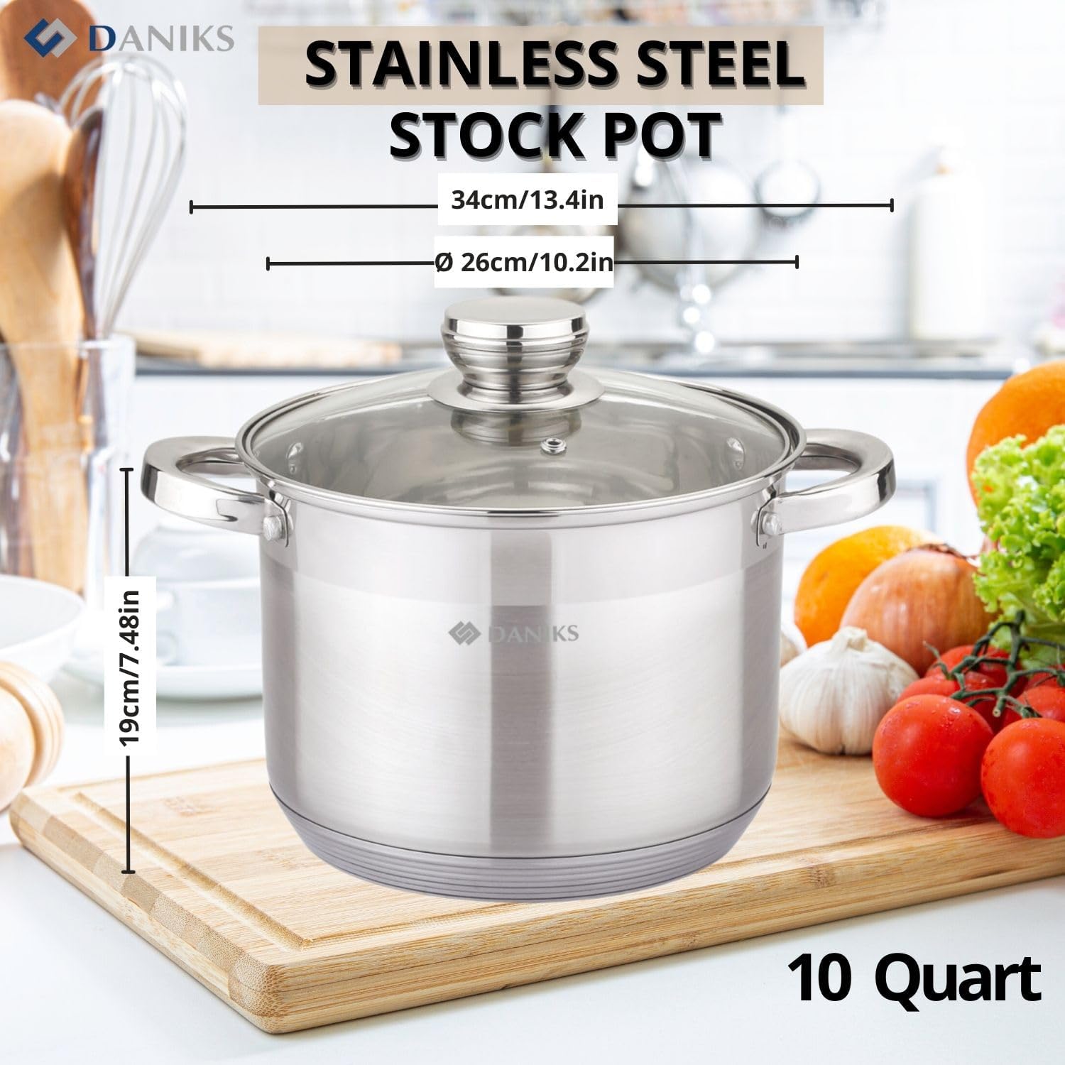Daniks Standard stainless steel stock pot with glass lid