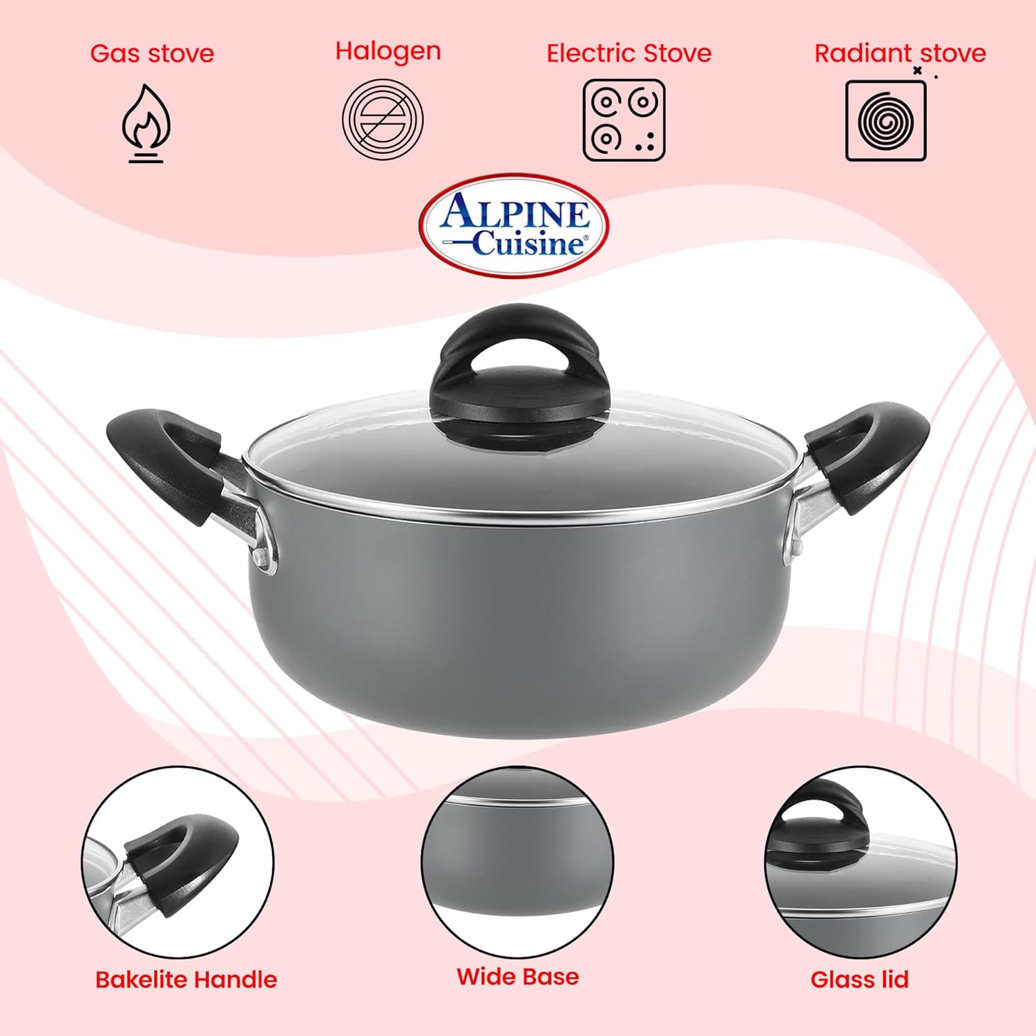 Alpine Cuisine 6QT Dutch Oven with Lid and Bakelite Handle