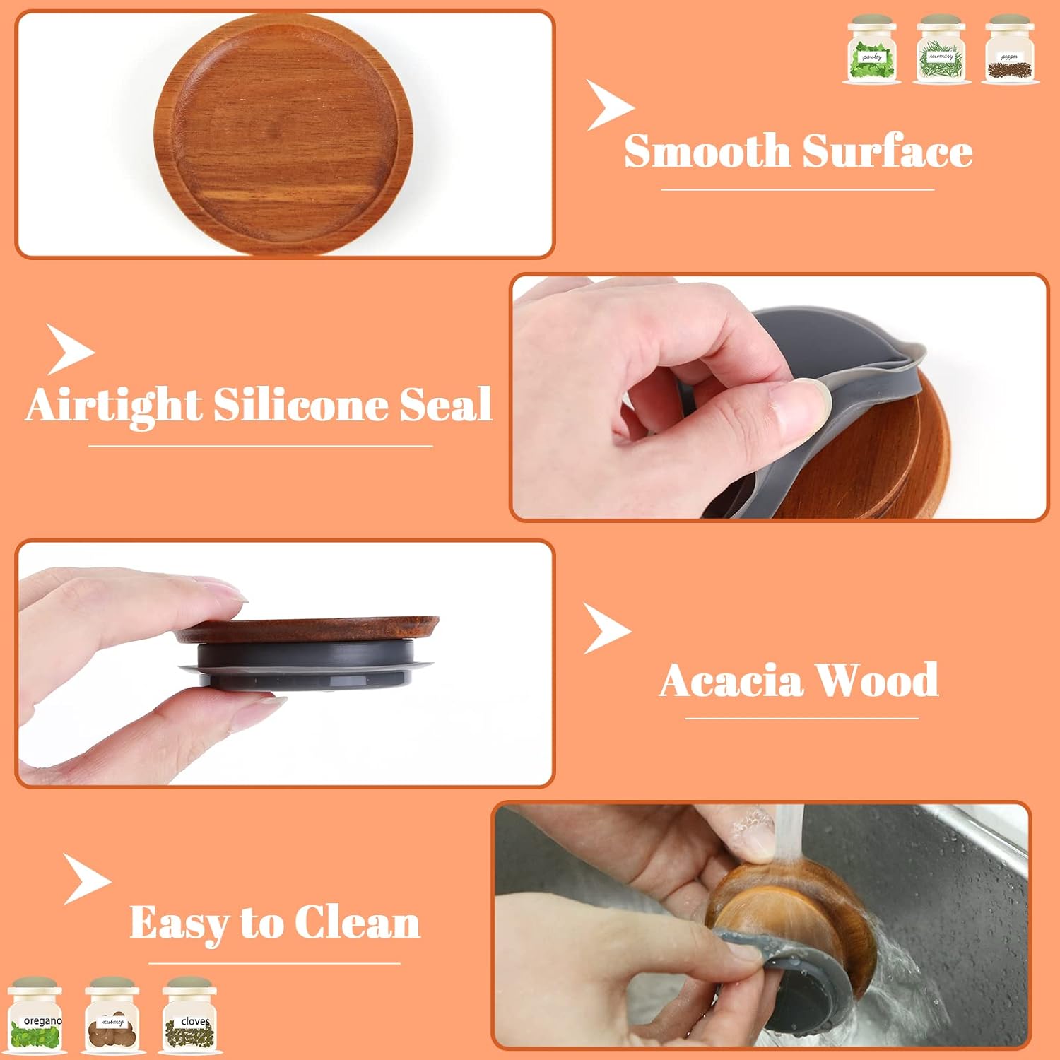 12-Piece Acacia Wooden Mason Jar Lid Set with Silicone Airtight Seals
