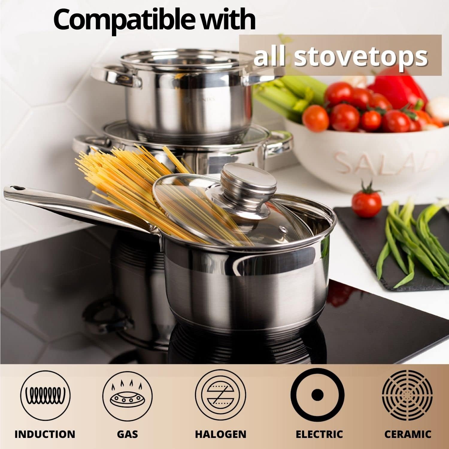 Daniks Standard stainless steel stock pot with glass lid