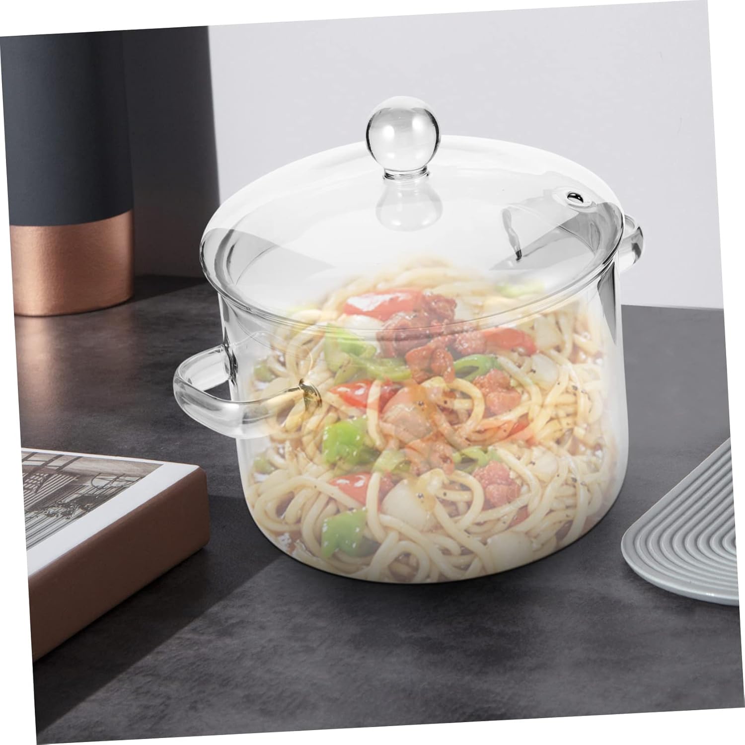STOBAZA Glass Stew Pot 1500ml with Dual Handle and Lid