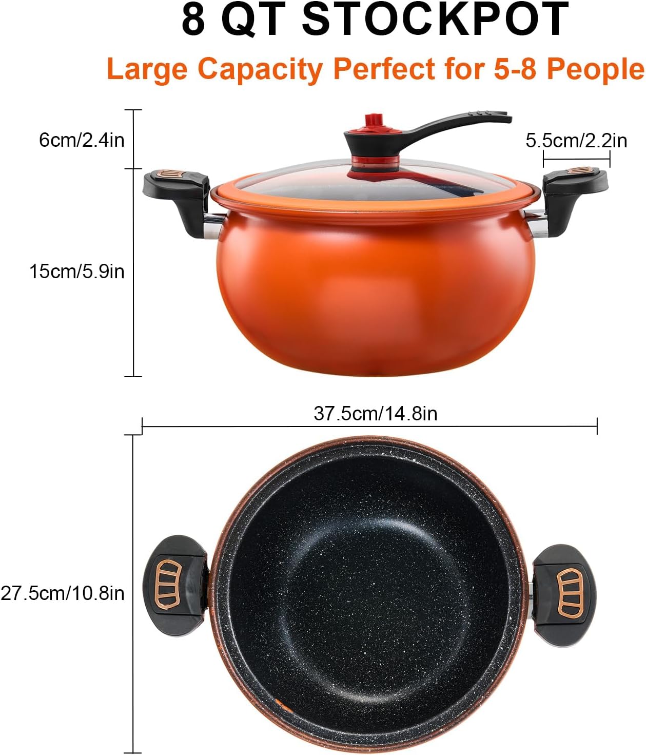 8 Qt Orange Stock Pot with Lid