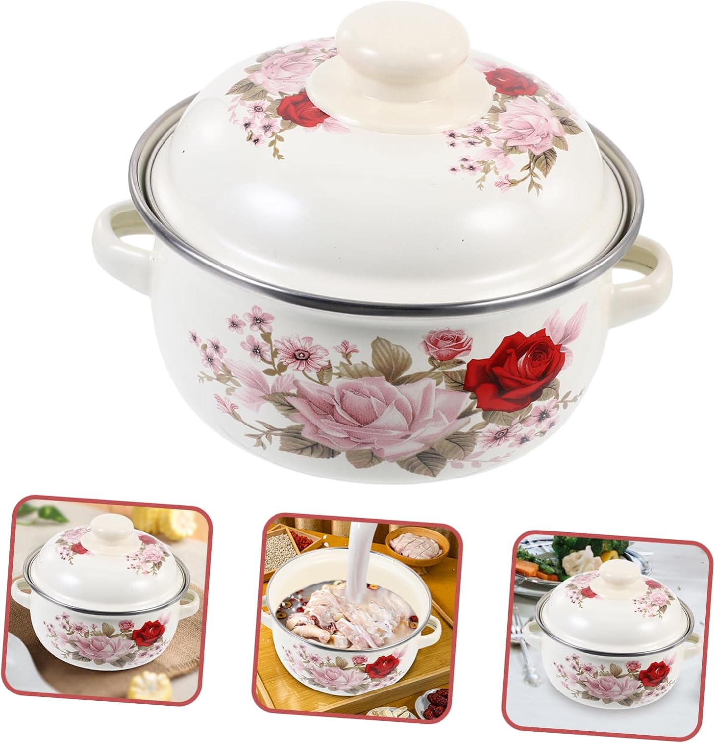 Sturdy Retro Stockpot with Double Handles Elegant Design for Kitchen Use