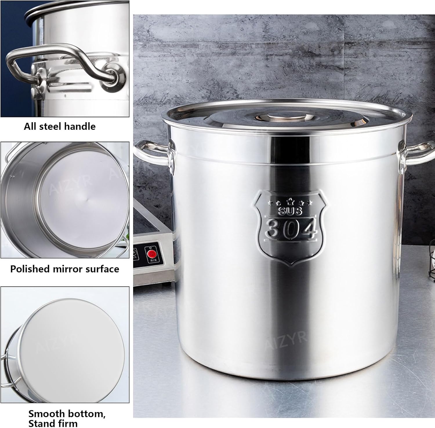 AIZYR 304 Stainless Steel Stock Pot with Lid