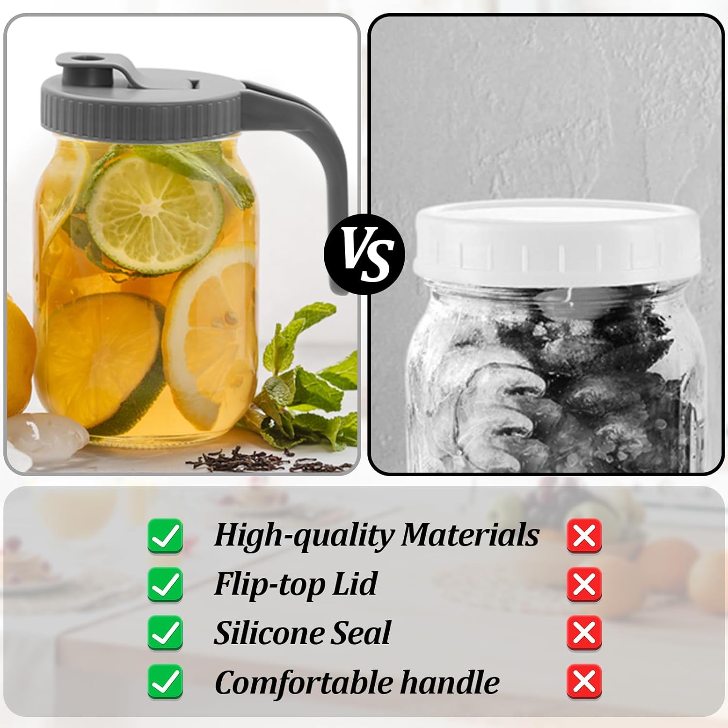 2PCS Mason Jar Pour Spout Lid with Handle Airtight Leak-Proof