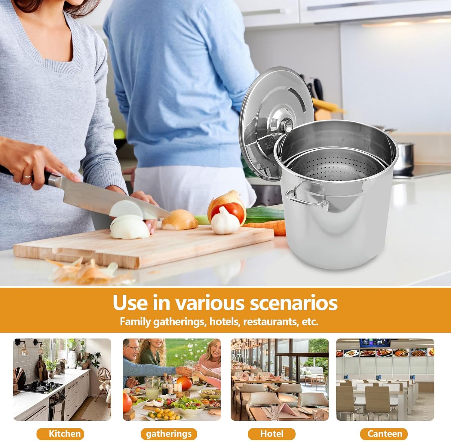 Sturdy Stainless Steel Boil Pot with Basket 45QT Seafood Cooking Pot Boil Fry