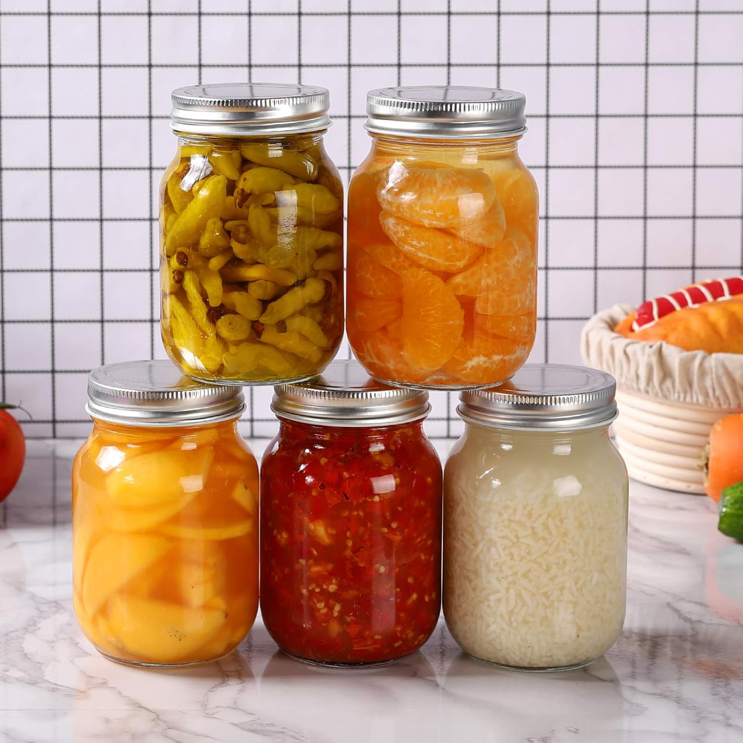 8-Piece Yingerhuang Glass Mason Jars with Silver Lids