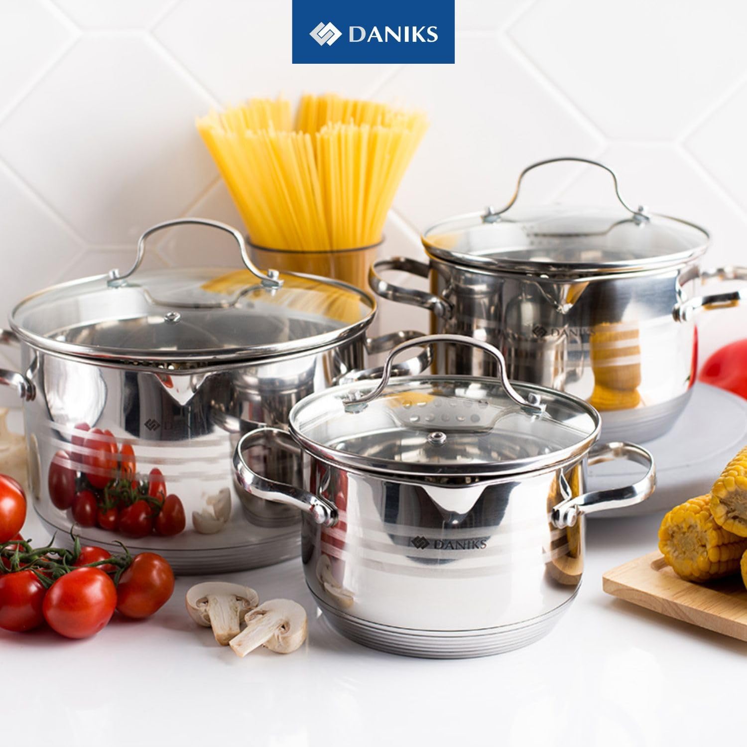 Daniks Tokio Stainless Steel Stock Pot with Glass Lid