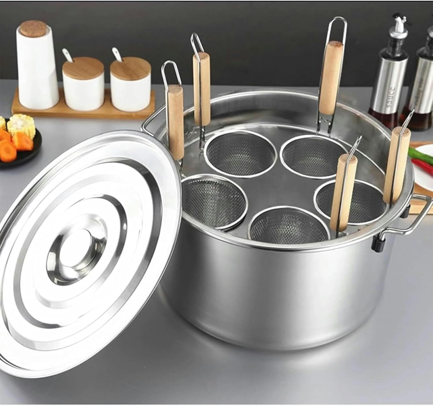 AttreXInduction Cooking Pot with Lid Strainer Basket
