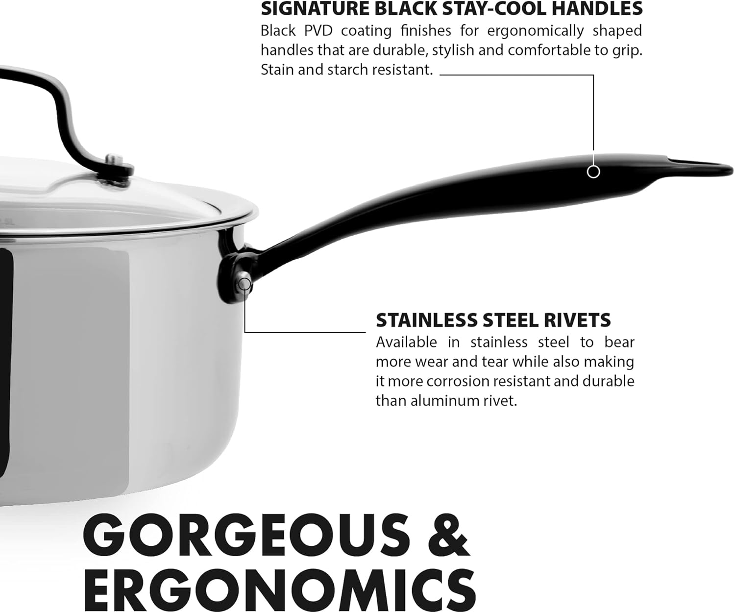 Groldties 3QT Tri-Ply Stainless Steel Saucepan
