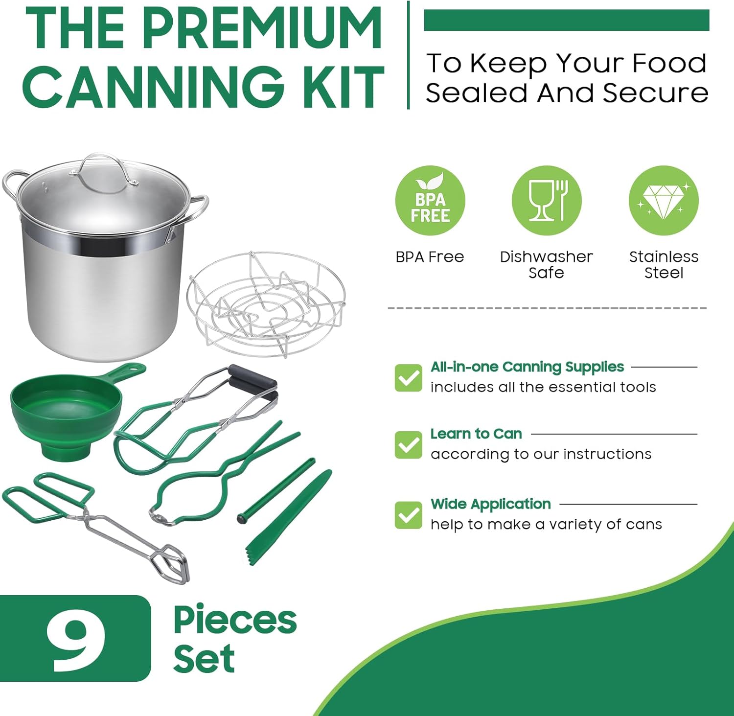 Stainless Steel Water Bath Canning Pot with Rack and Lid