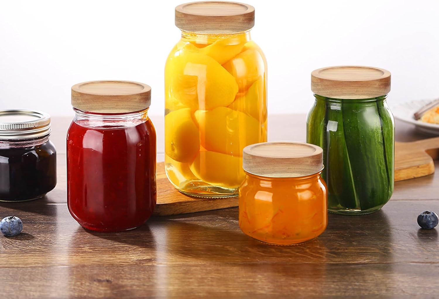 6pcs Reusable Acacia Wood Mason Jar Lids Set
