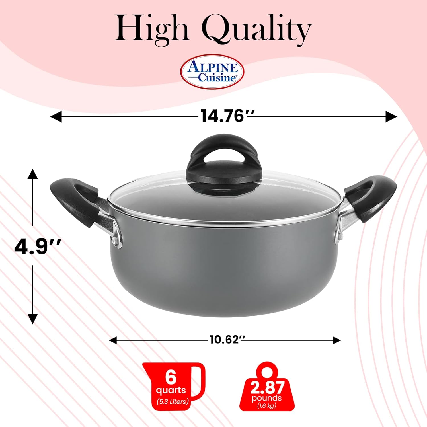 Alpine Cuisine 6QT Dutch Oven with Lid and Bakelite Handle