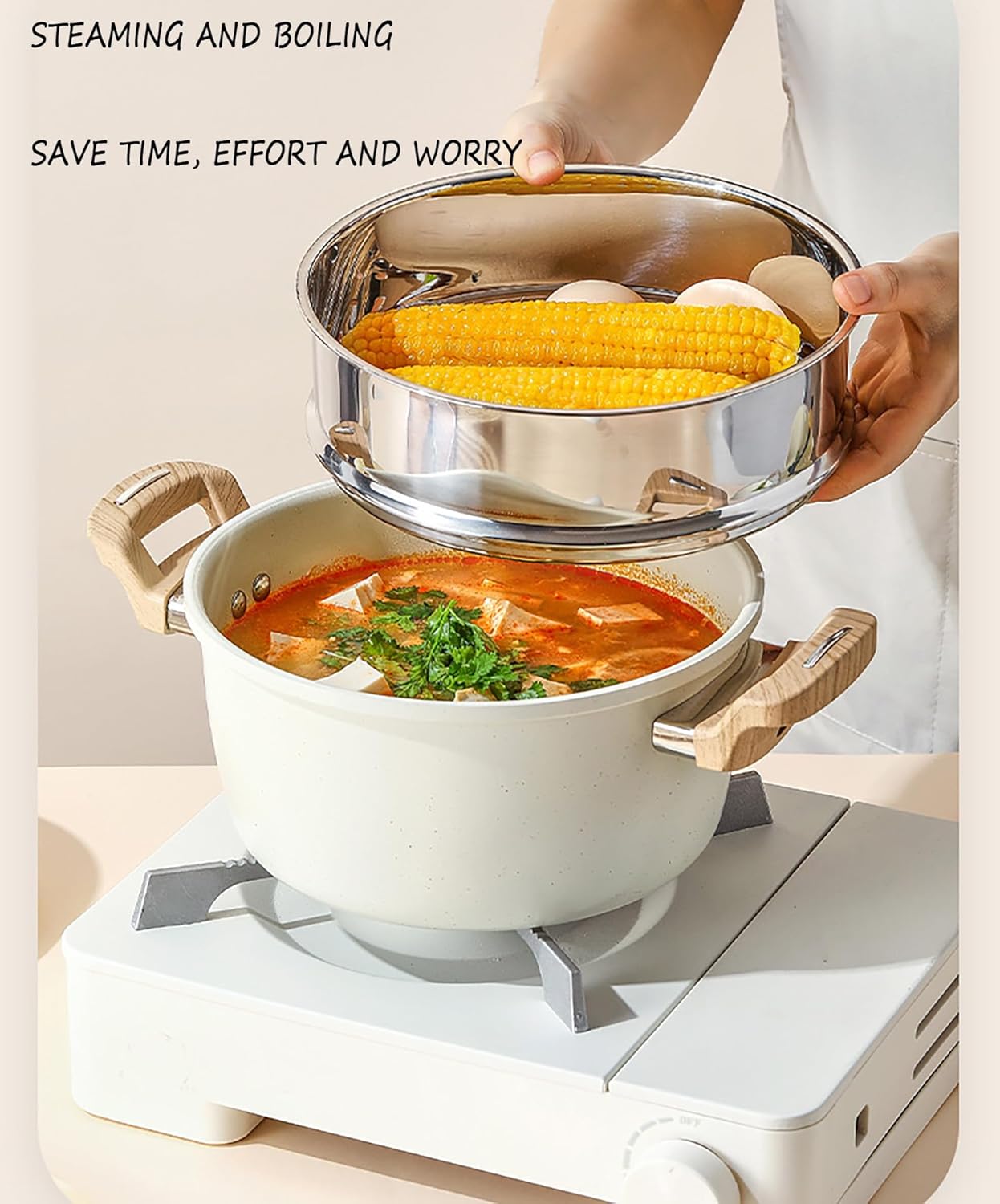 Nonstick Stock Pot with Lid Induction Compatible Cooker Durable Professional Use