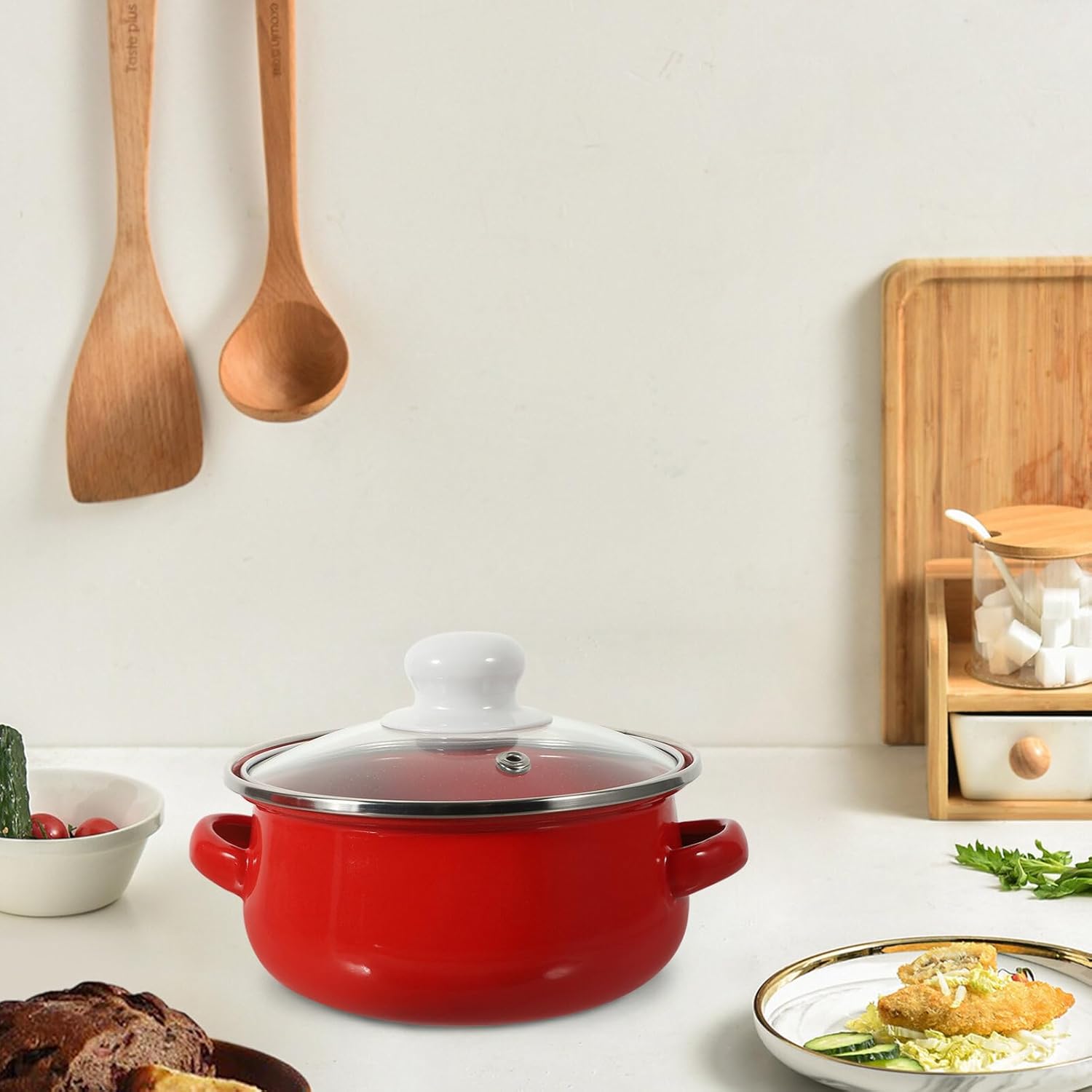 Luxshiny Retro Enamel Stockpot Set 3-Piece with Lid